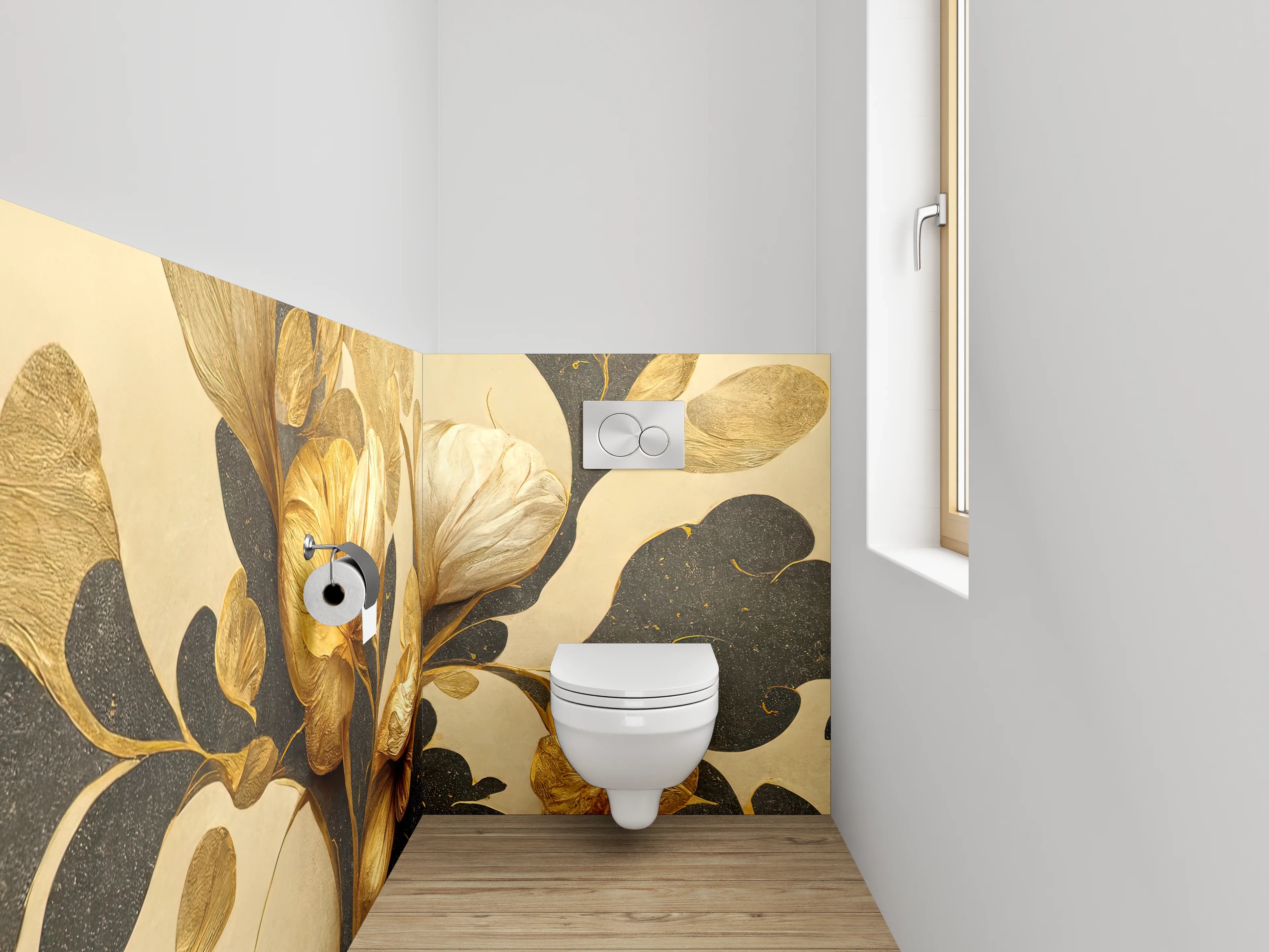 WC-Rückwand - Goldene florale Eleganz Illustration