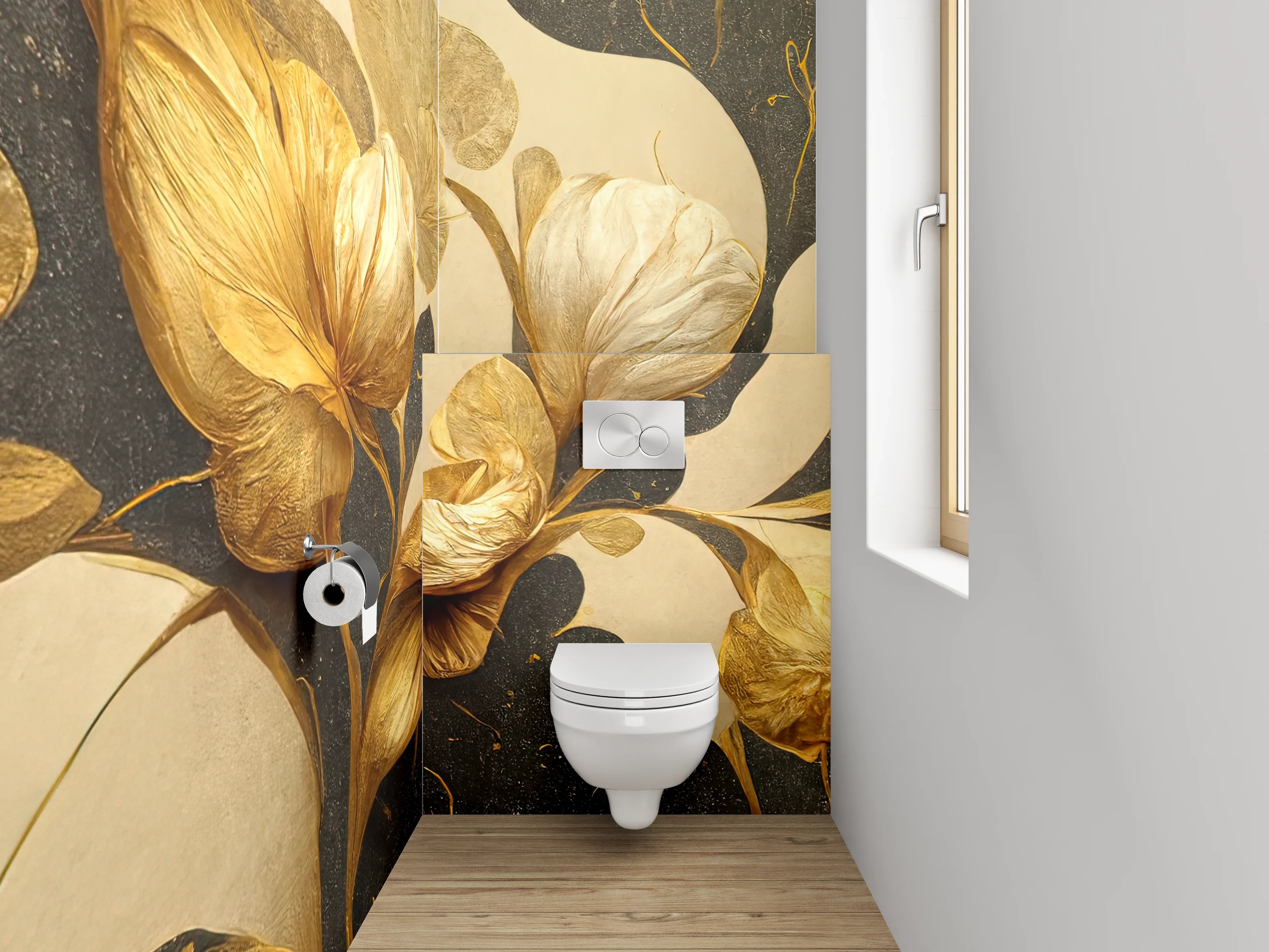 WC-Rückwand - Goldene florale Eleganz Illustration