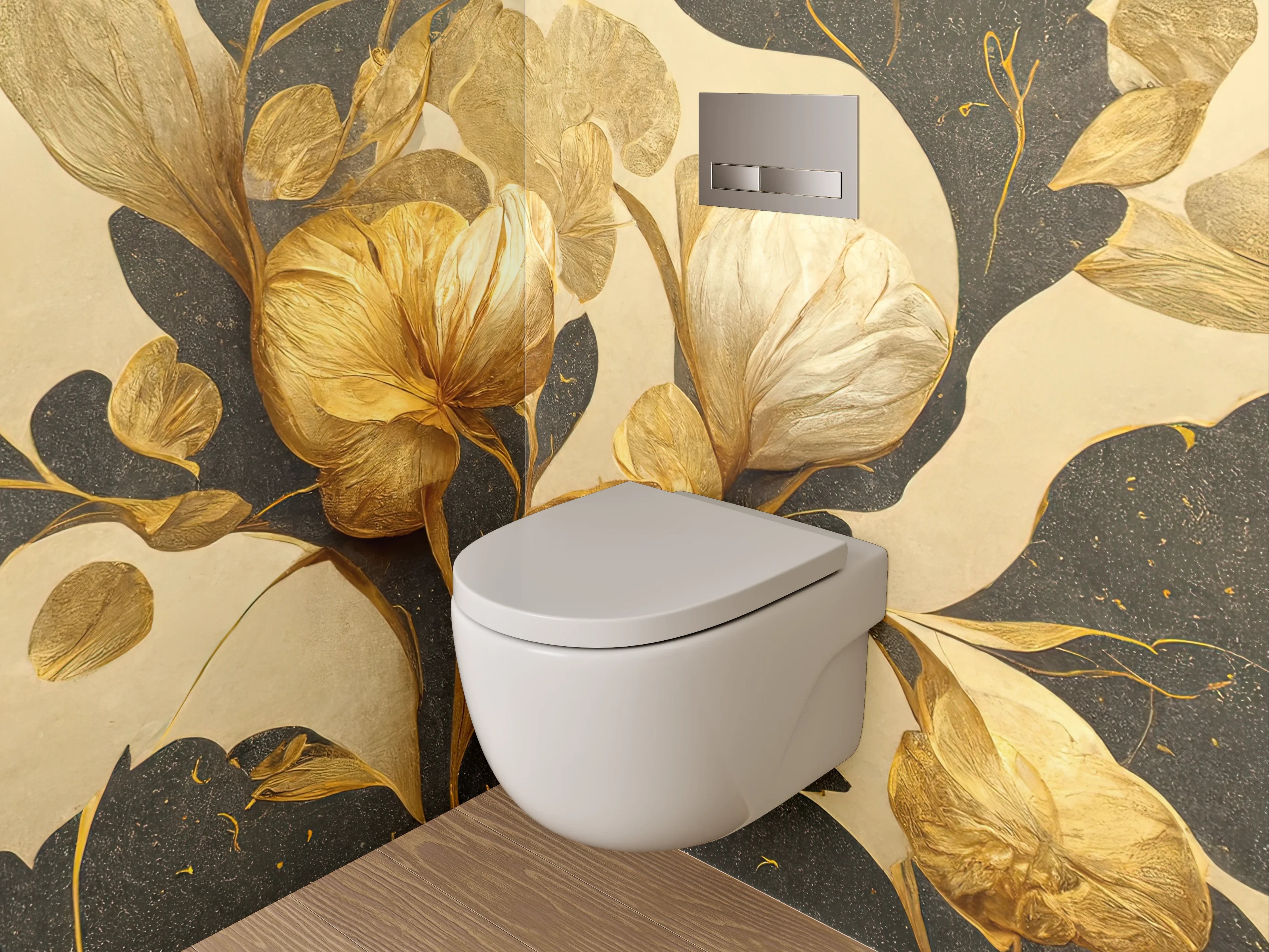 WC-Rückwand - Goldene florale Eleganz Illustration