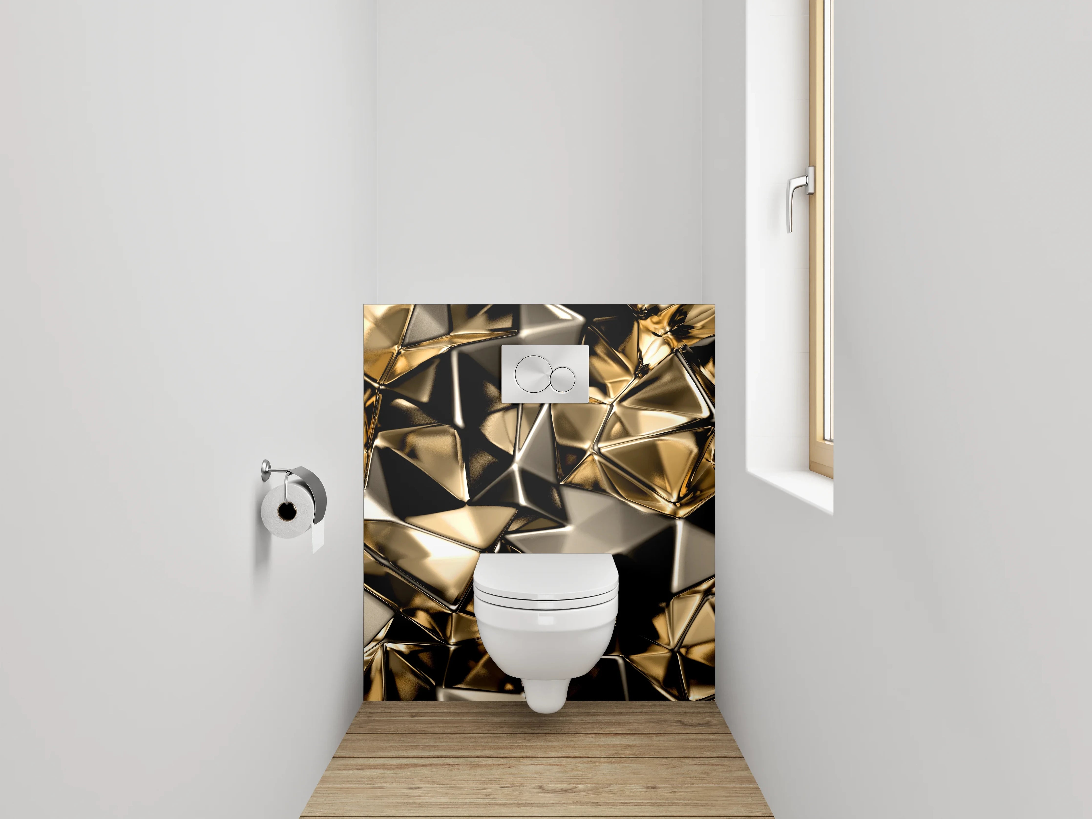 WC-Rückwand - Goldene geometrische Metall-Optik
