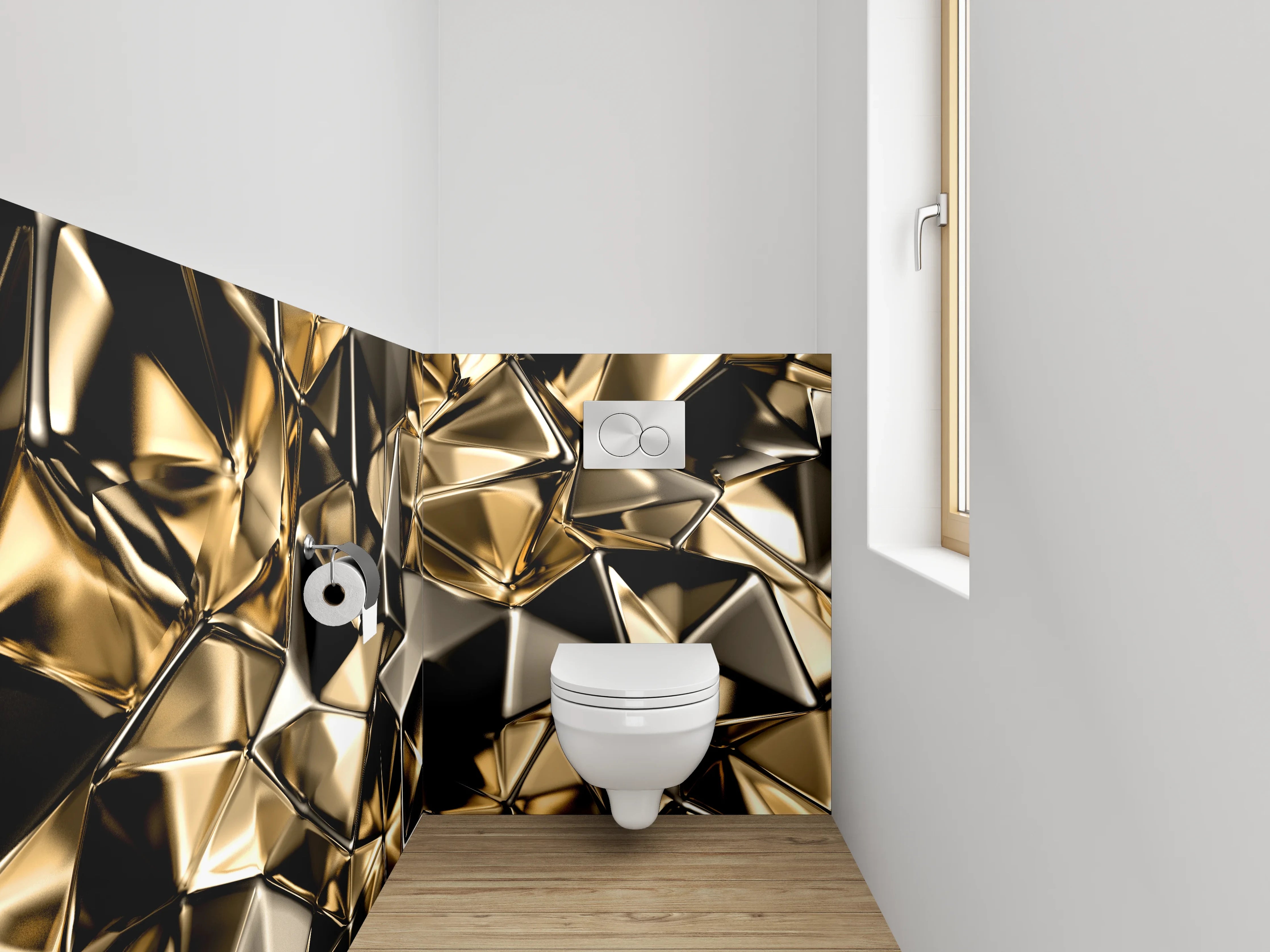 WC-Rückwand - Goldene geometrische Metall-Optik