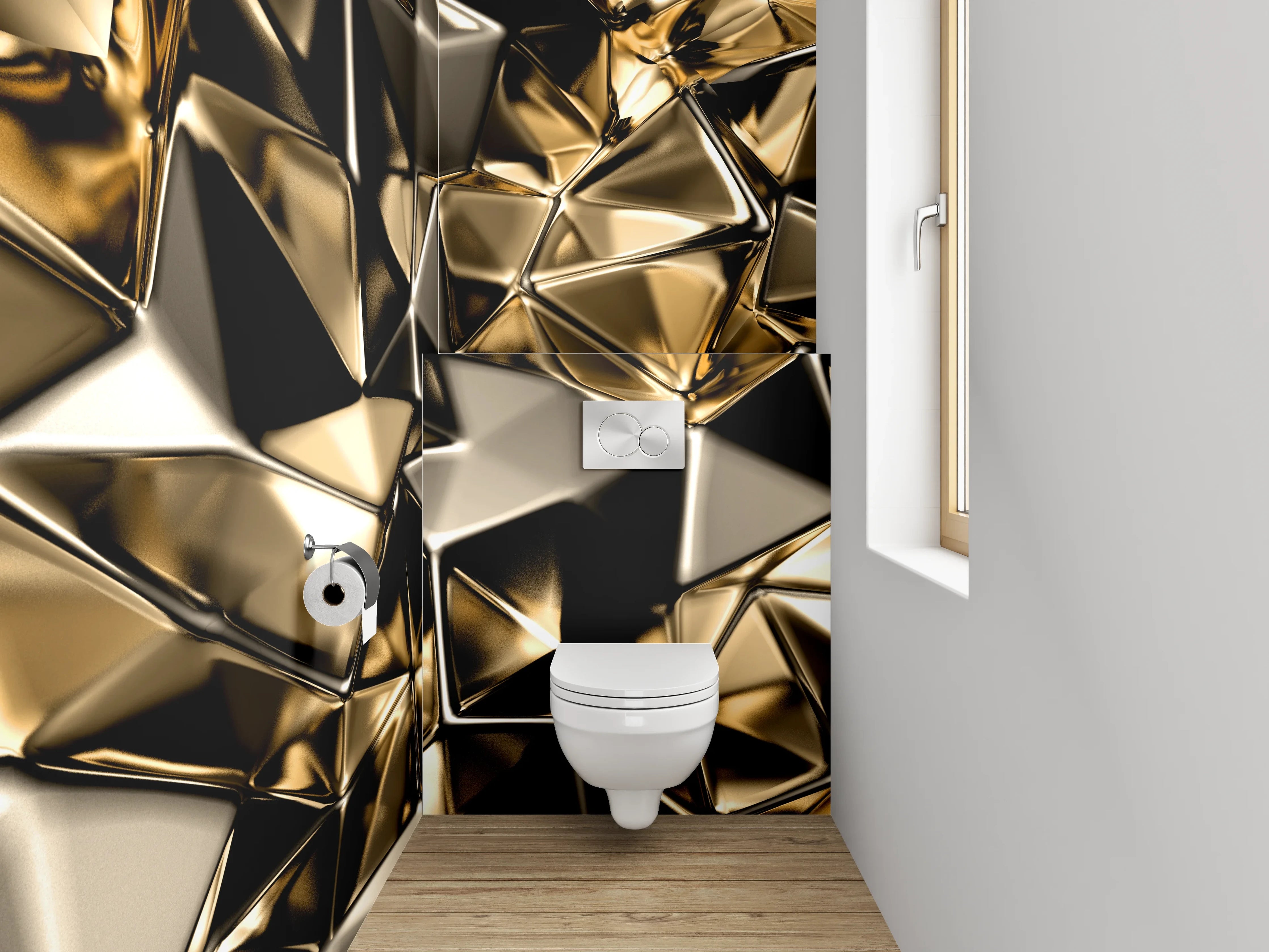 WC-Rückwand - Goldene geometrische Metall-Optik