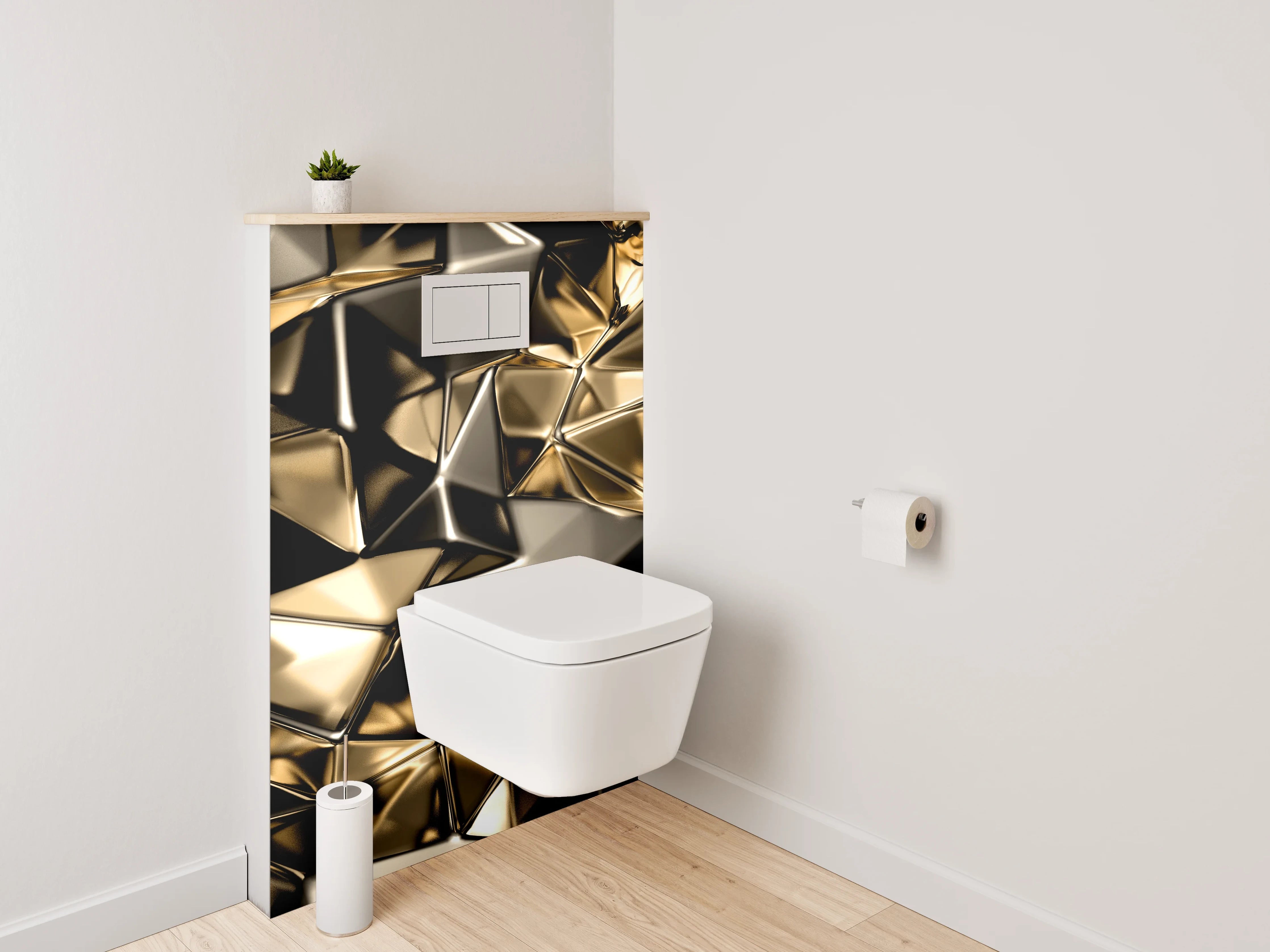 WC-Rückwand - Goldene geometrische Metall-Optik