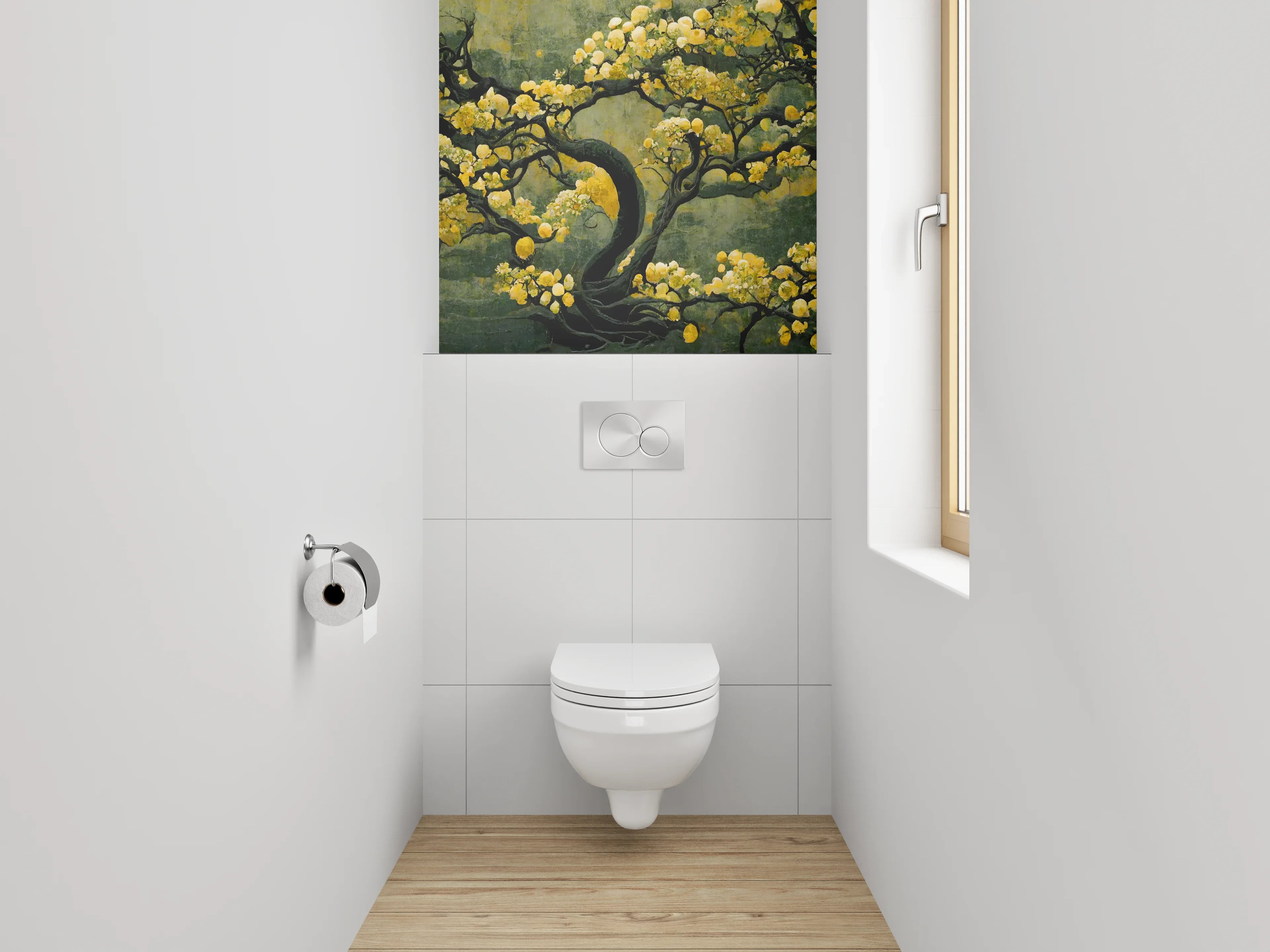 WC-Rückwand - Goldener Baum Aquarell auf dunklem Grund
