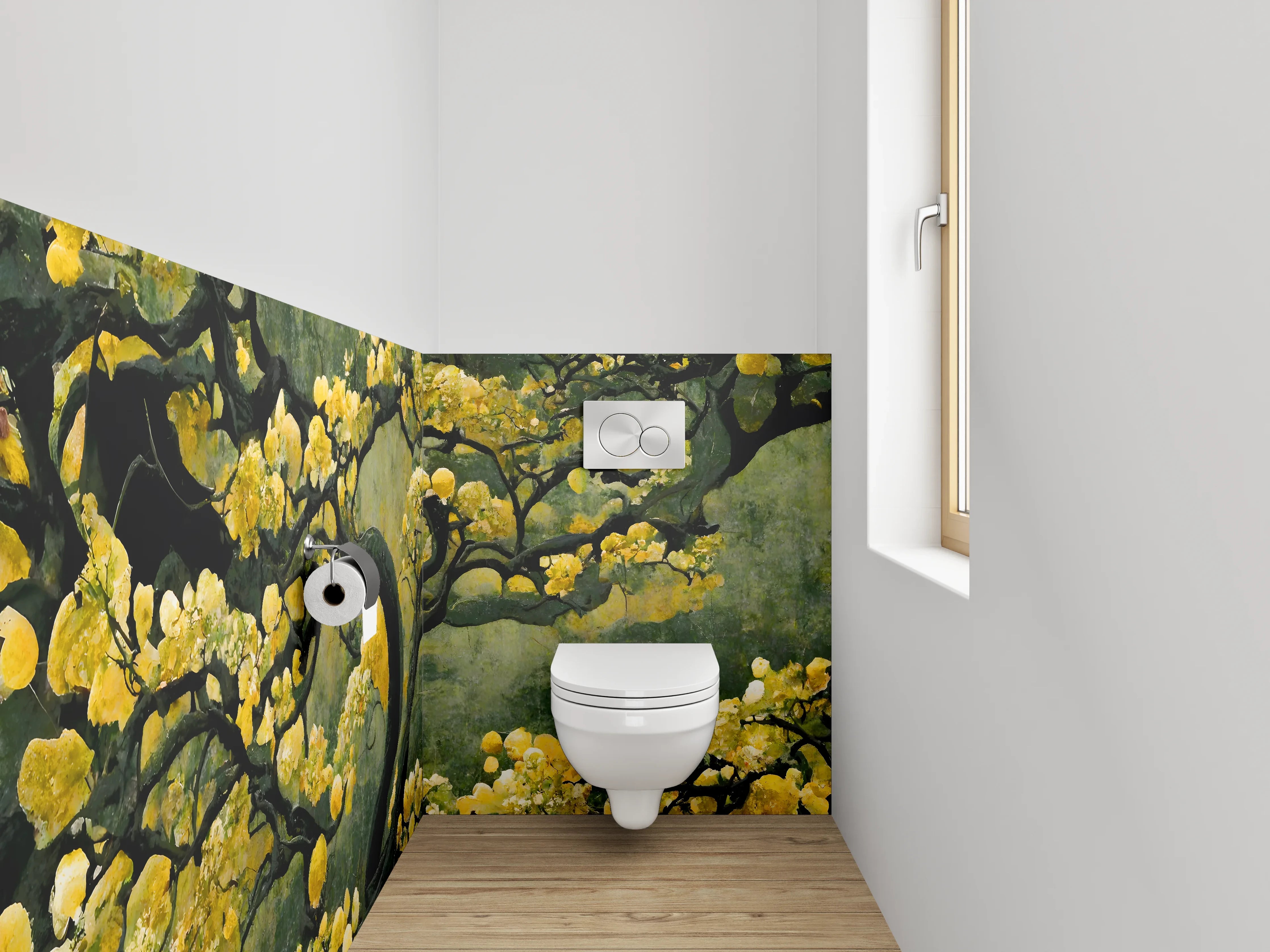 WC-Rückwand - Goldener Baum Aquarell auf dunklem Grund