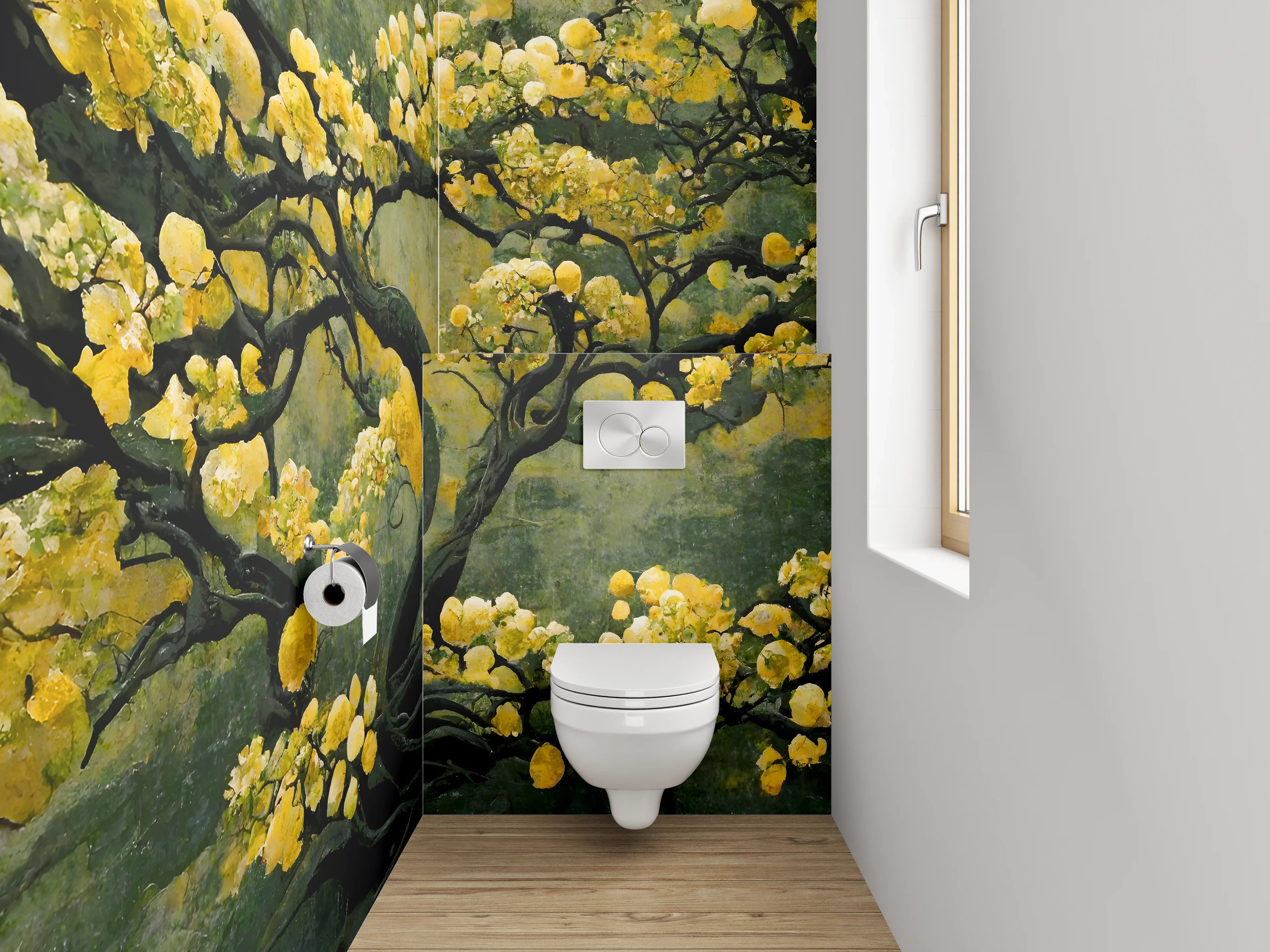 WC-Rückwand - Goldener Baum Aquarell auf dunklem Grund