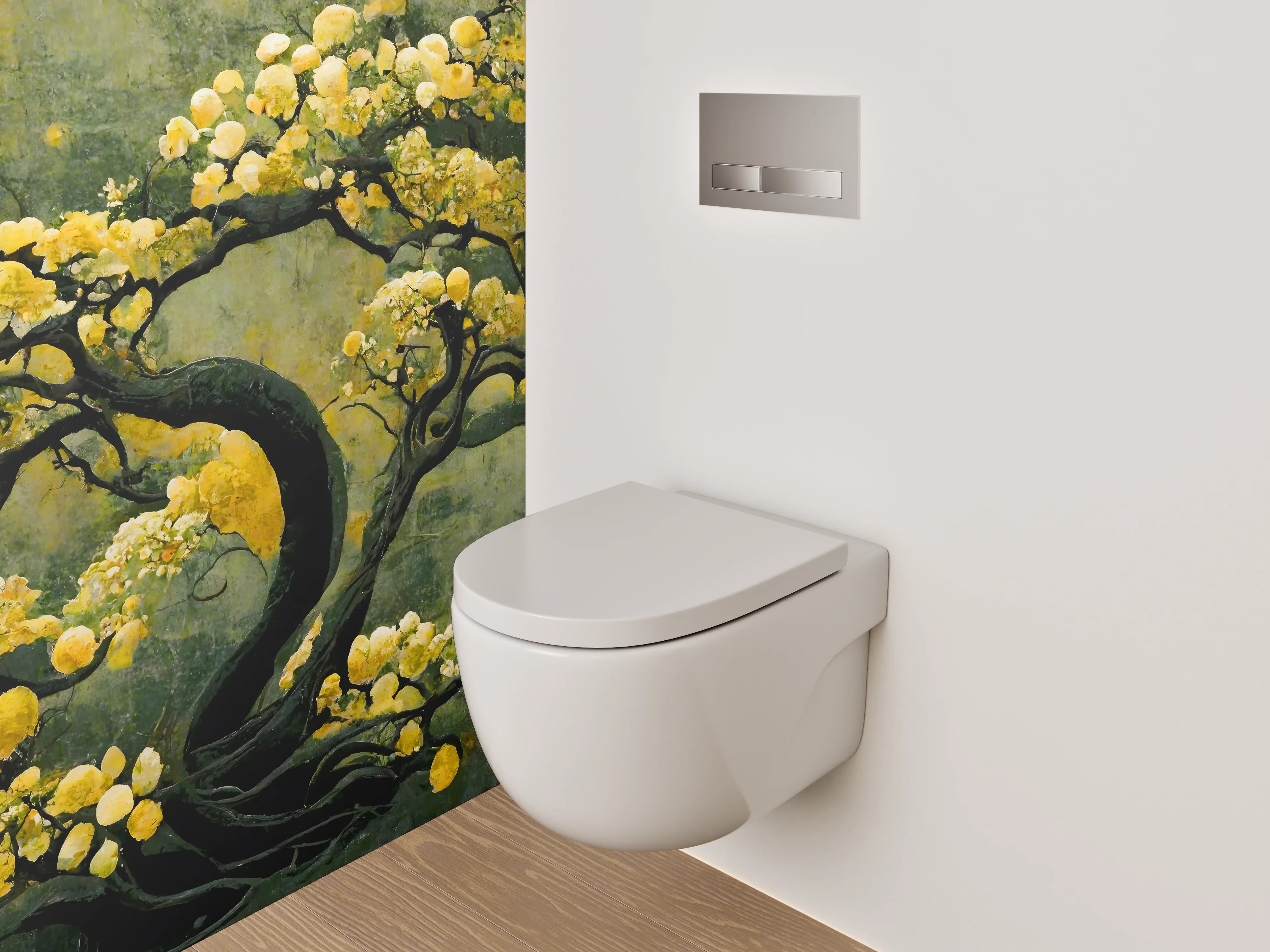 WC-Rückwand - Goldener Baum Aquarell auf dunklem Grund