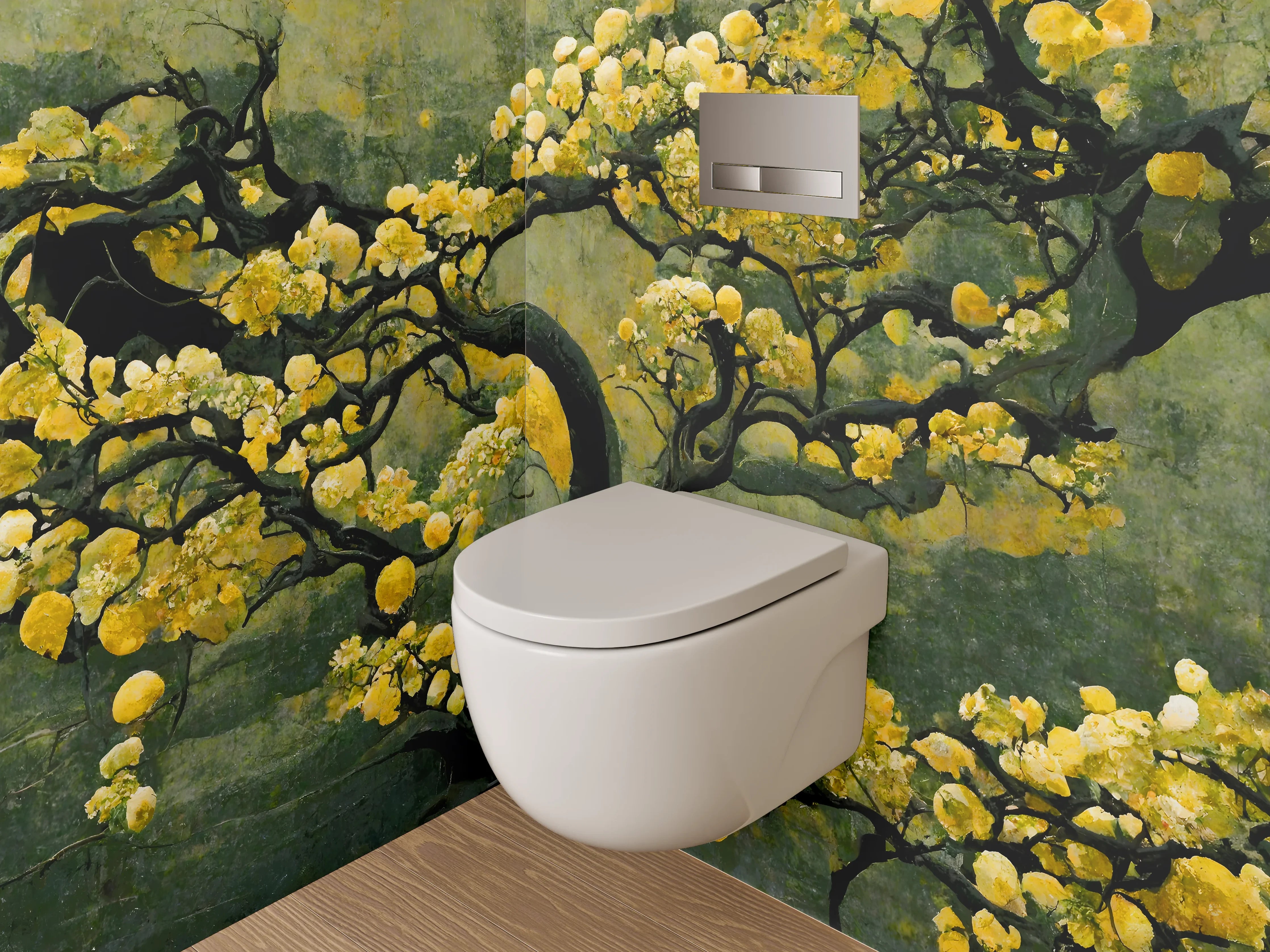 WC-Rückwand - Goldener Baum Aquarell auf dunklem Grund