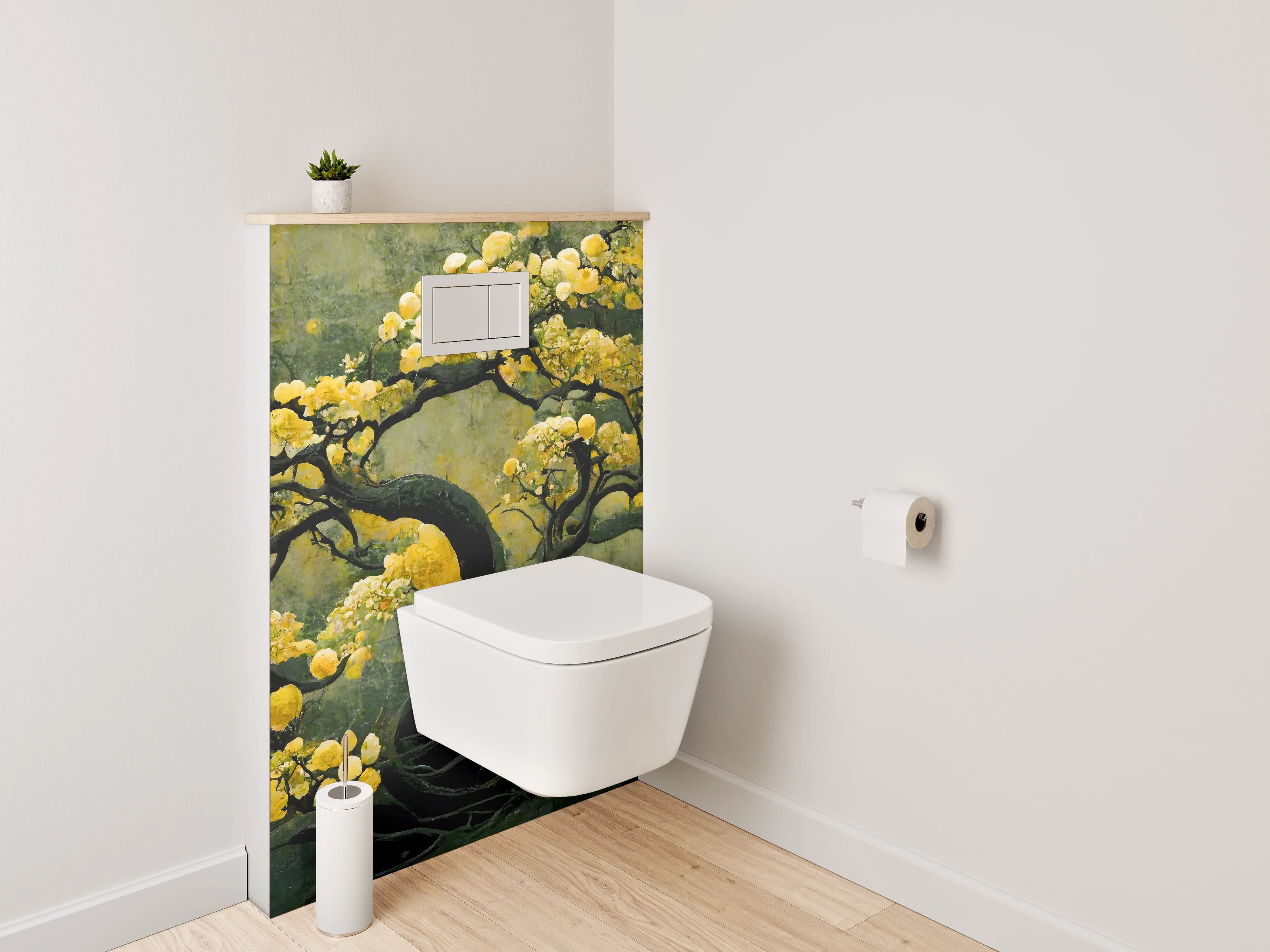 WC-Rückwand - Goldener Baum Aquarell auf dunklem Grund
