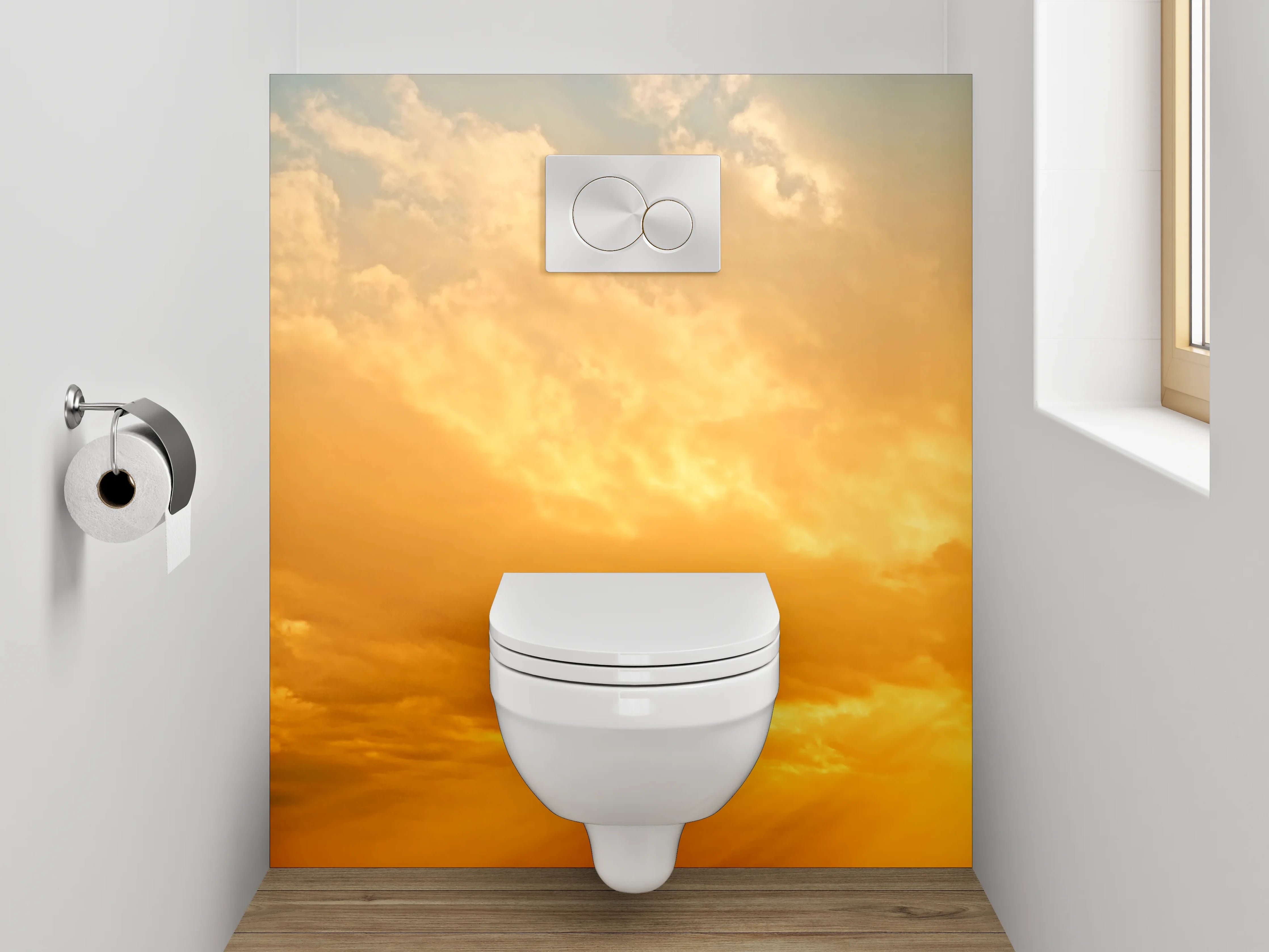 WC-Rückwand - Goldener Sonnenaufgang am Himmel
