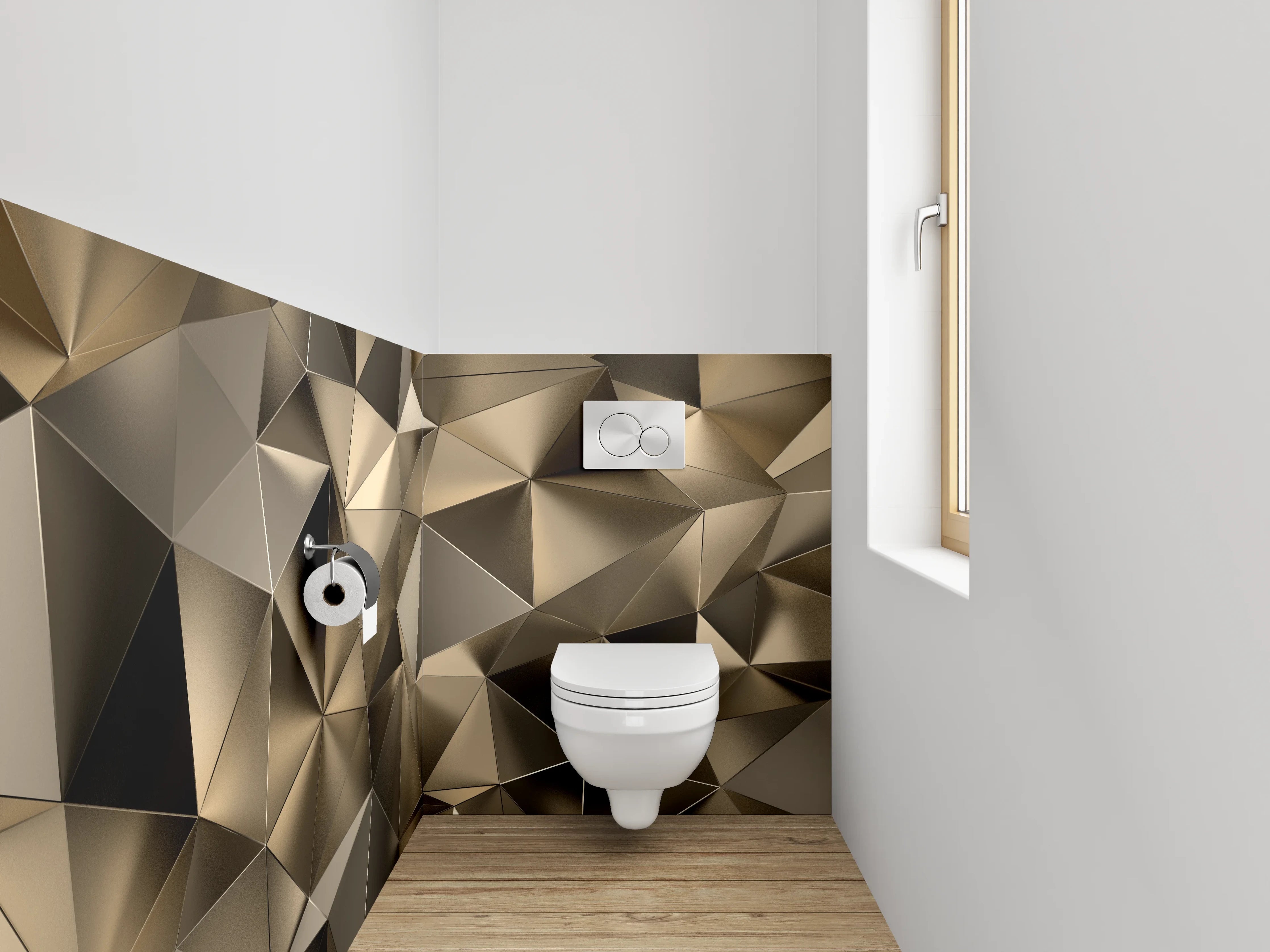 WC-Rückwand - Goldenes 3D-Impression Geometrie Muster
