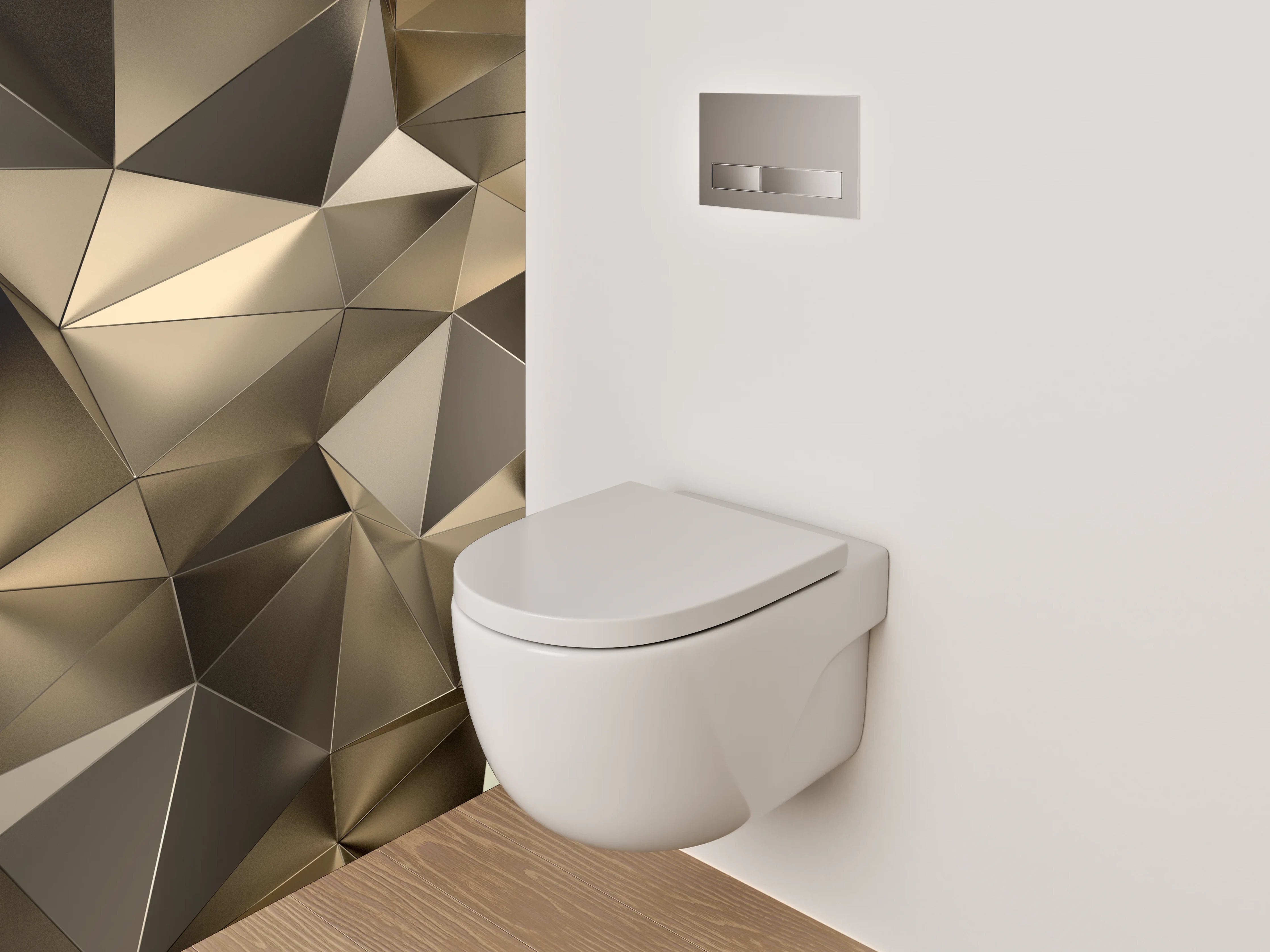 WC-Rückwand - Goldenes 3D-Impression Geometrie Muster