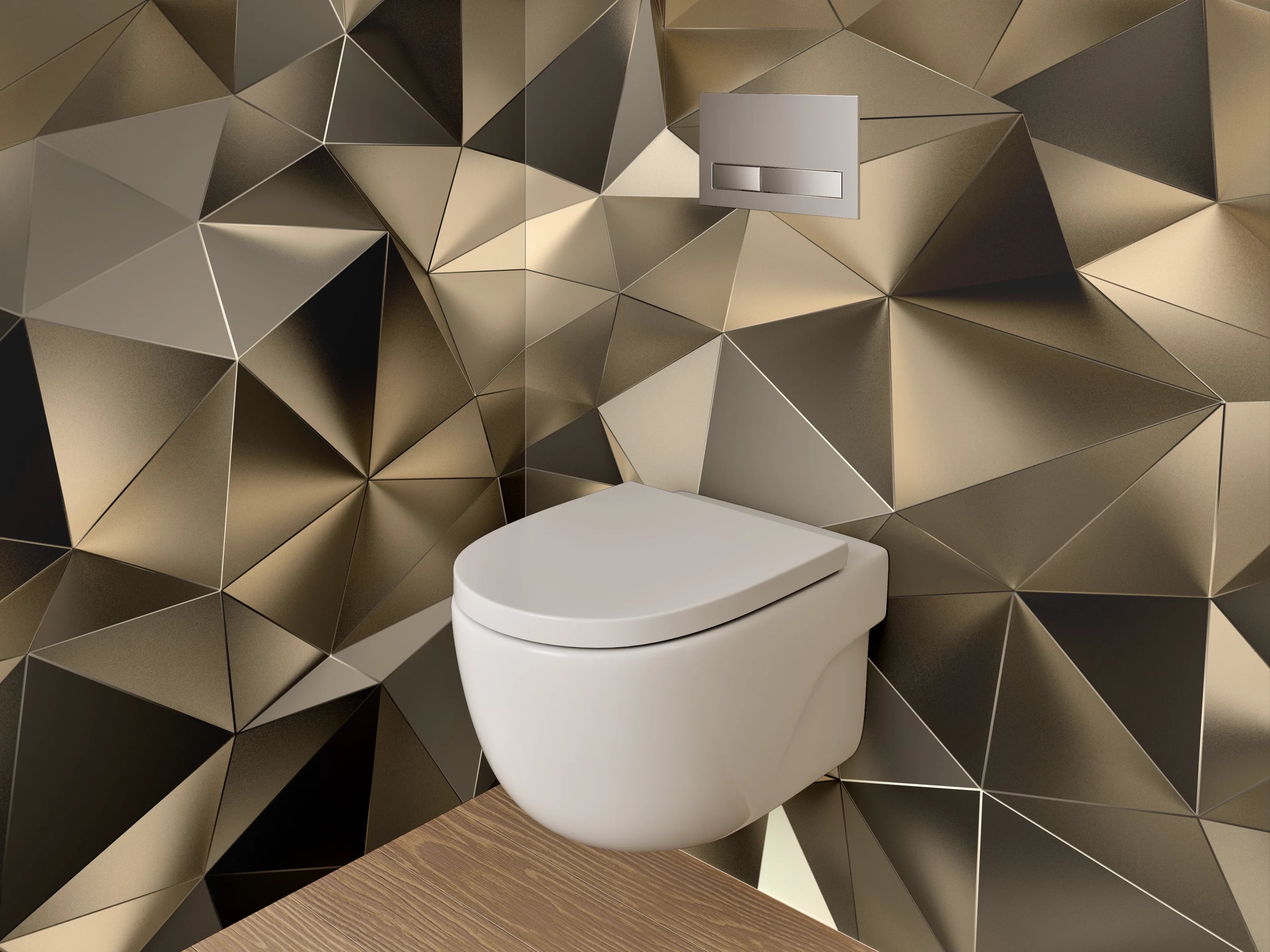 WC-Rückwand - Goldenes 3D-Impression Geometrie Muster