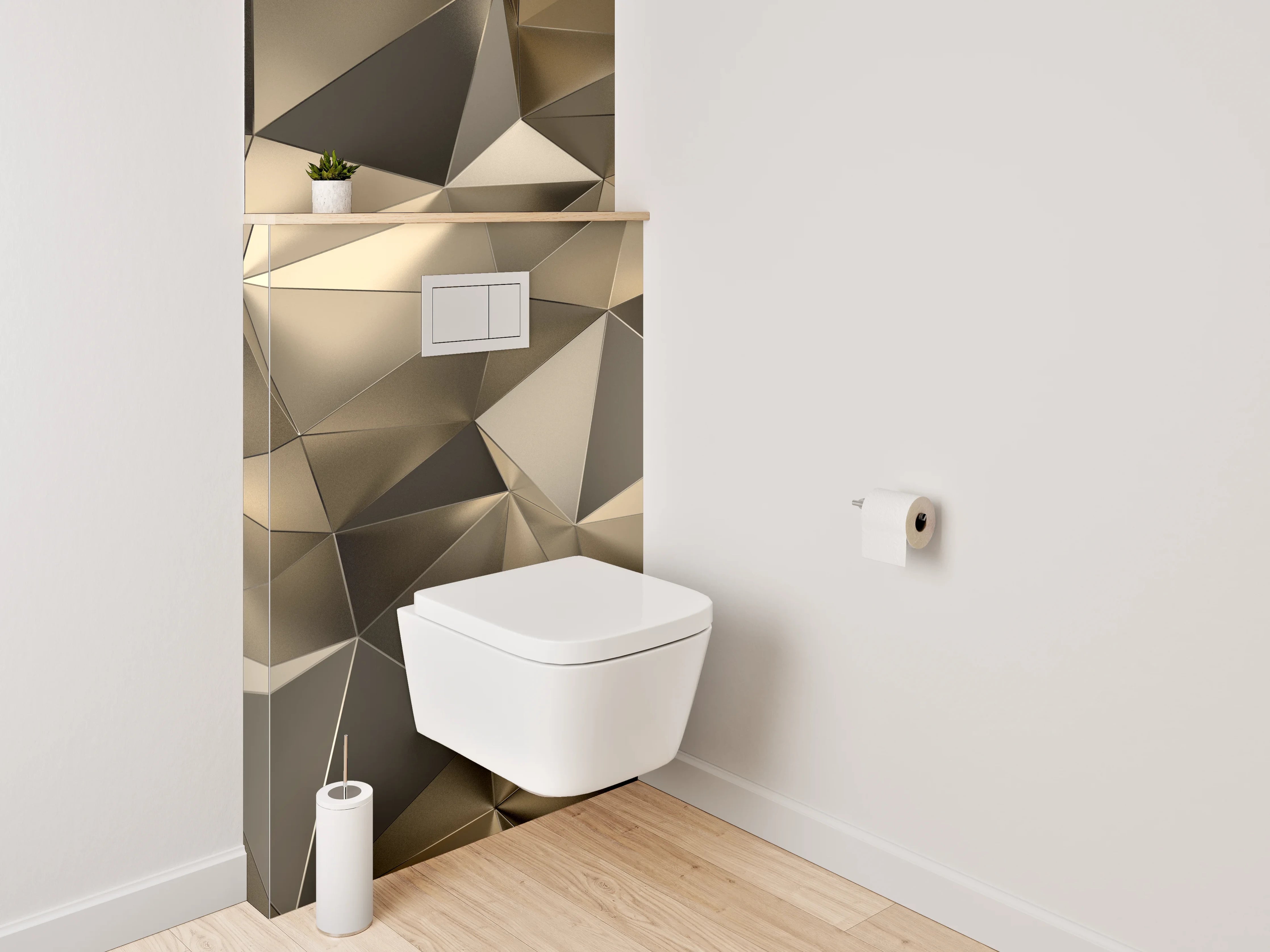 WC-Rückwand - Goldenes 3D-Impression Geometrie Muster