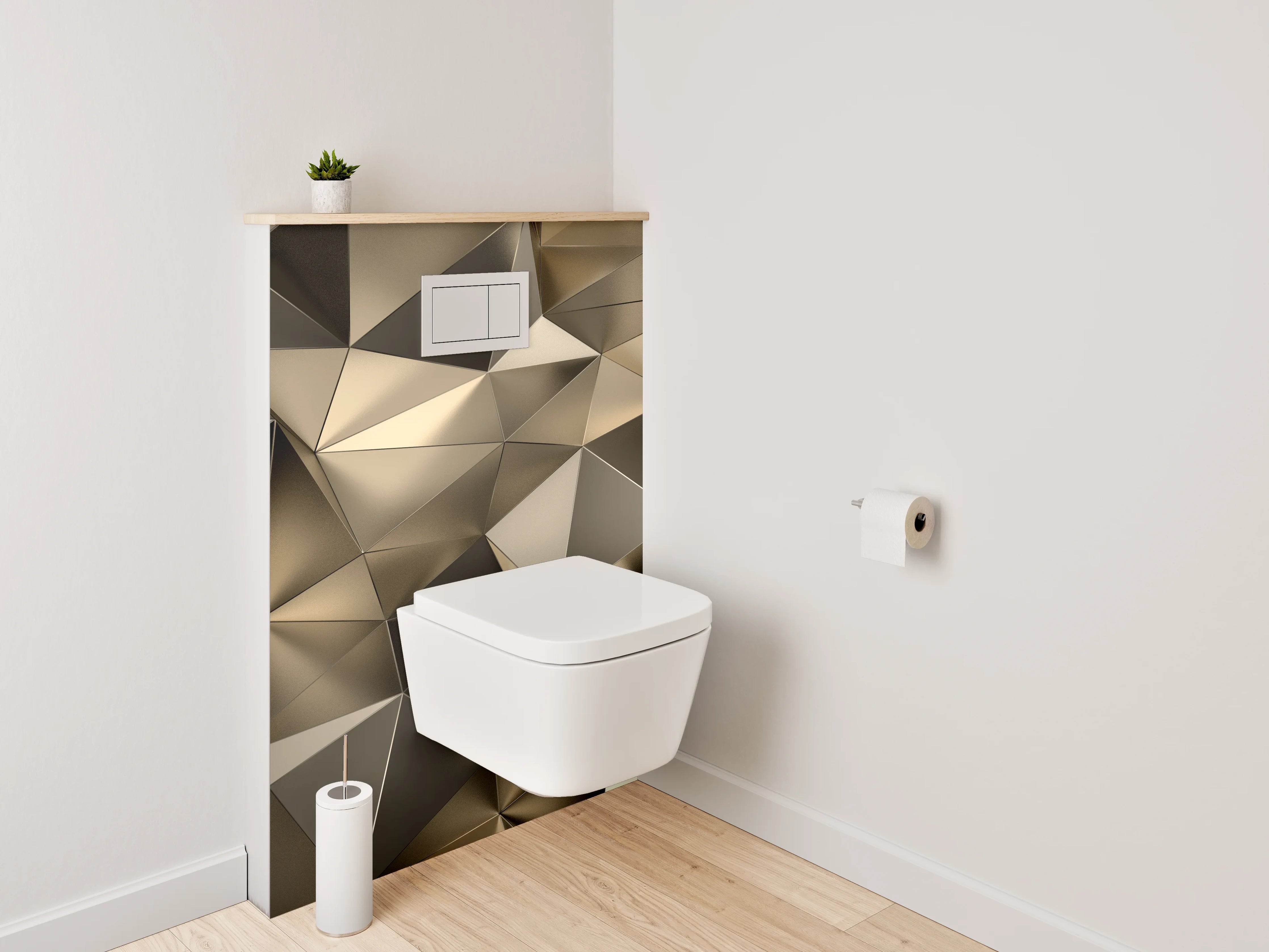 WC-Rückwand - Goldenes 3D-Impression Geometrie Muster