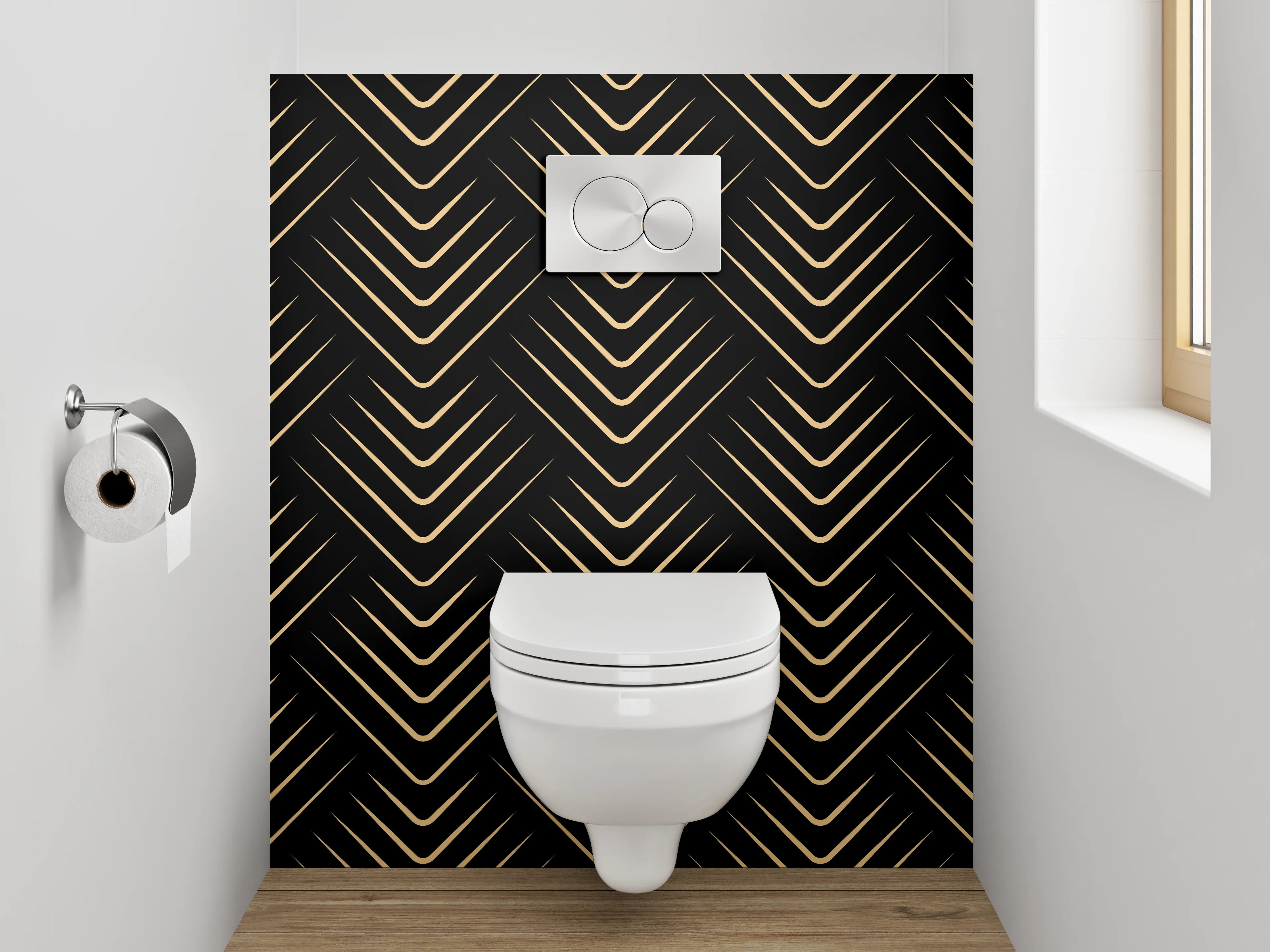 WC-Rückwand - Goldenes Art Deco Linienmuster
