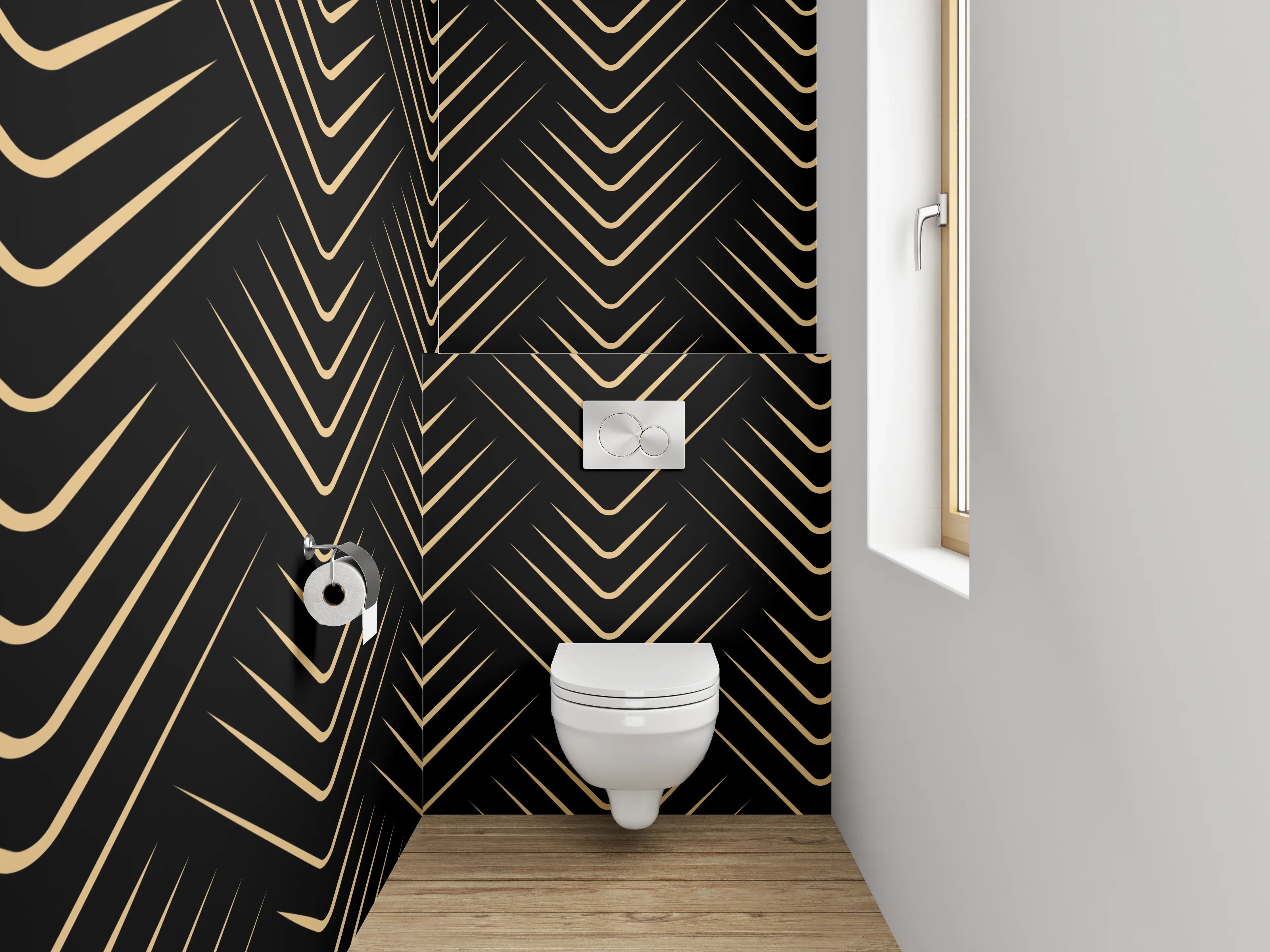 WC-Rückwand - Goldenes Art Deco Linienmuster