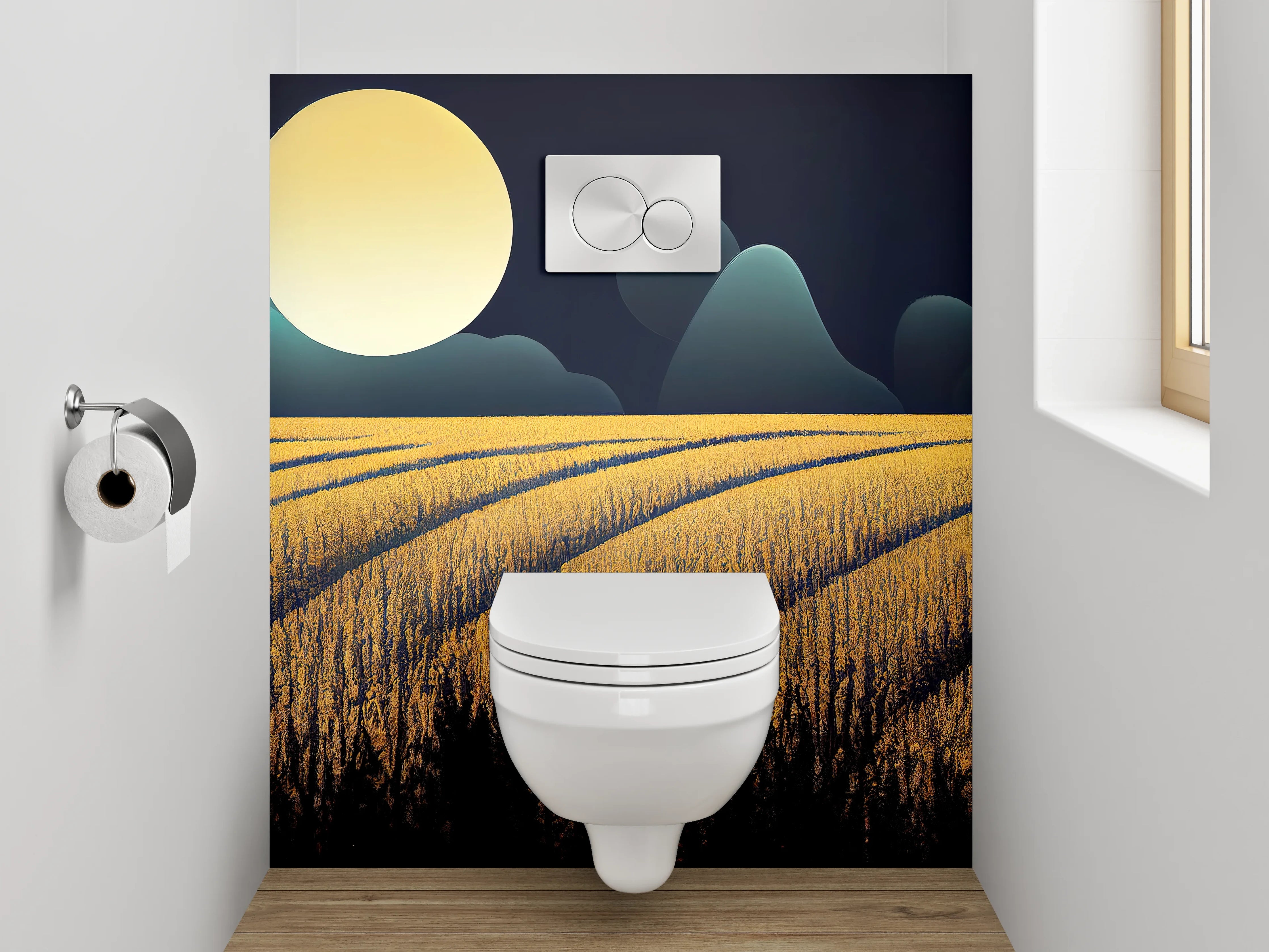 WC-Rückwand - Goldenes Getreidefeld im Mondlicht