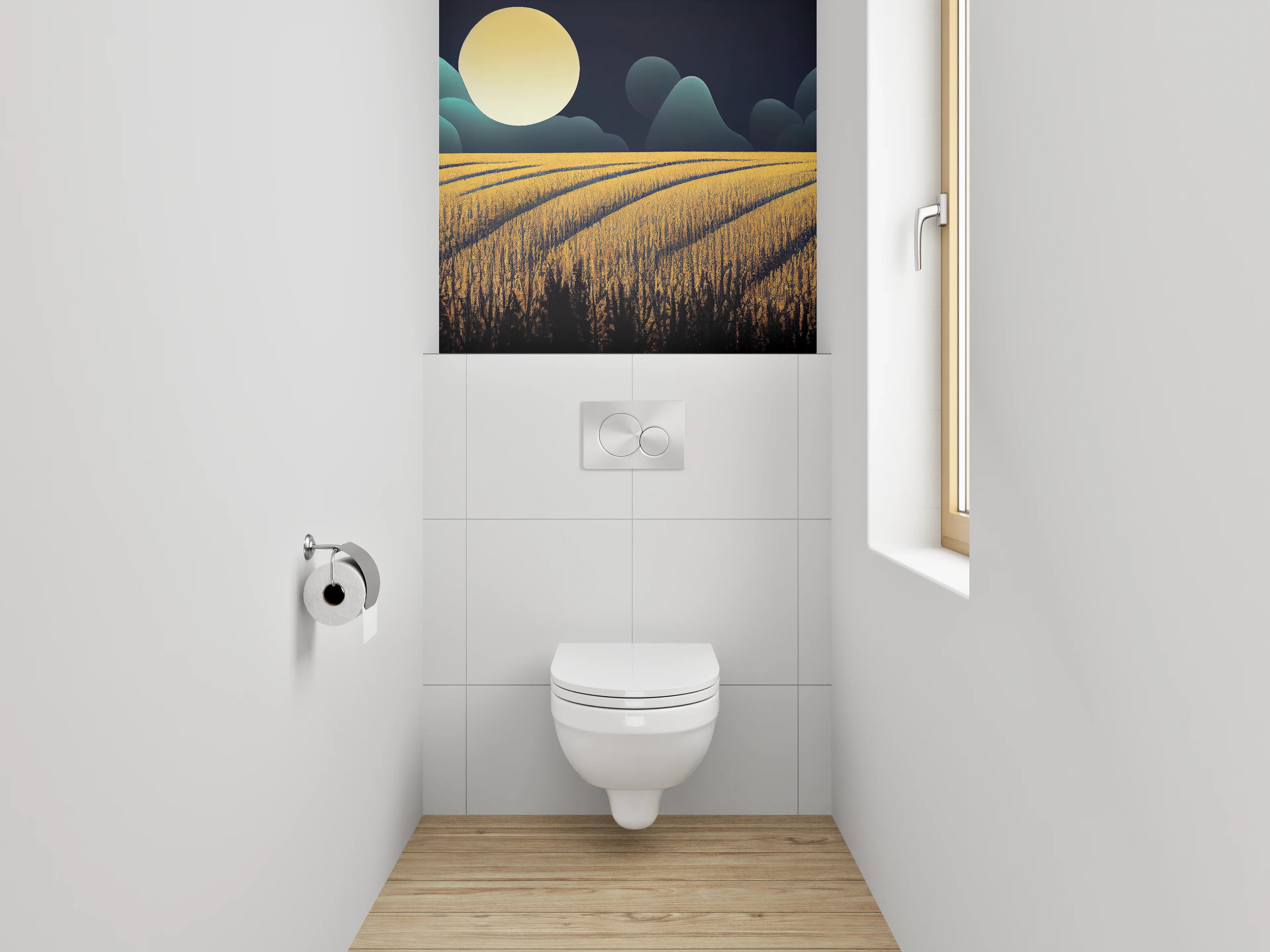 WC-Rückwand - Goldenes Getreidefeld im Mondlicht
