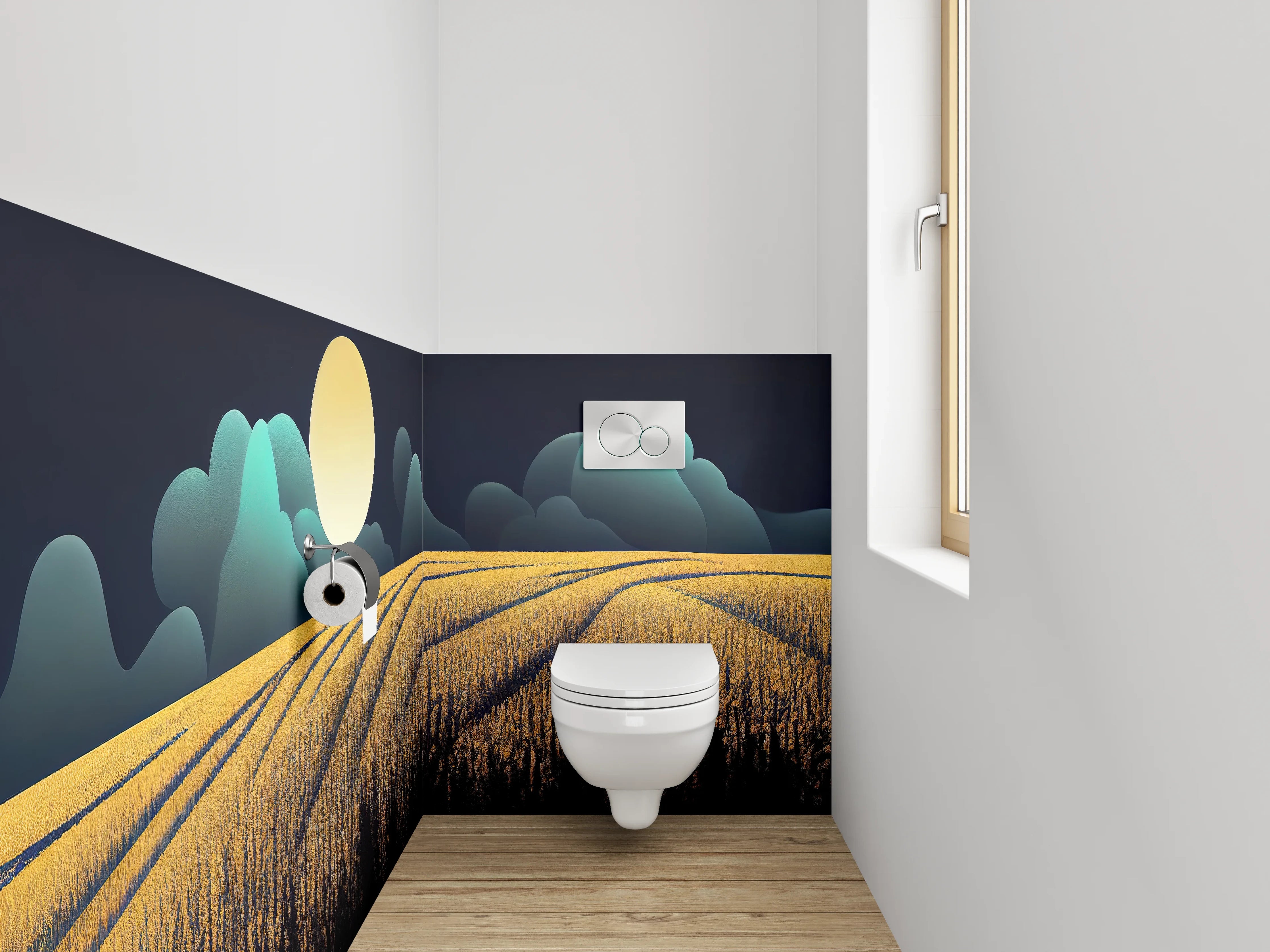 WC-Rückwand - Goldenes Getreidefeld im Mondlicht