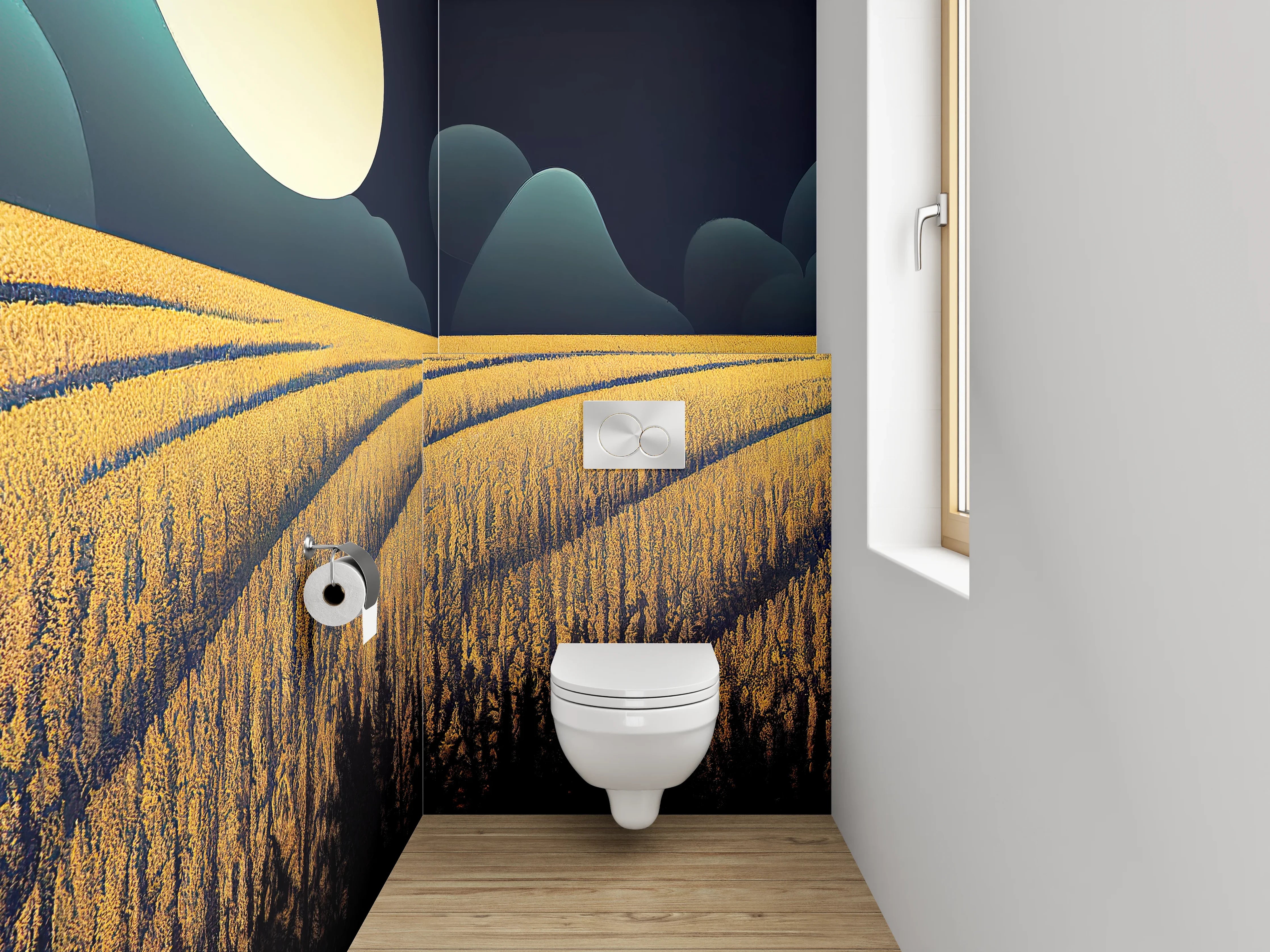 WC-Rückwand - Goldenes Getreidefeld im Mondlicht