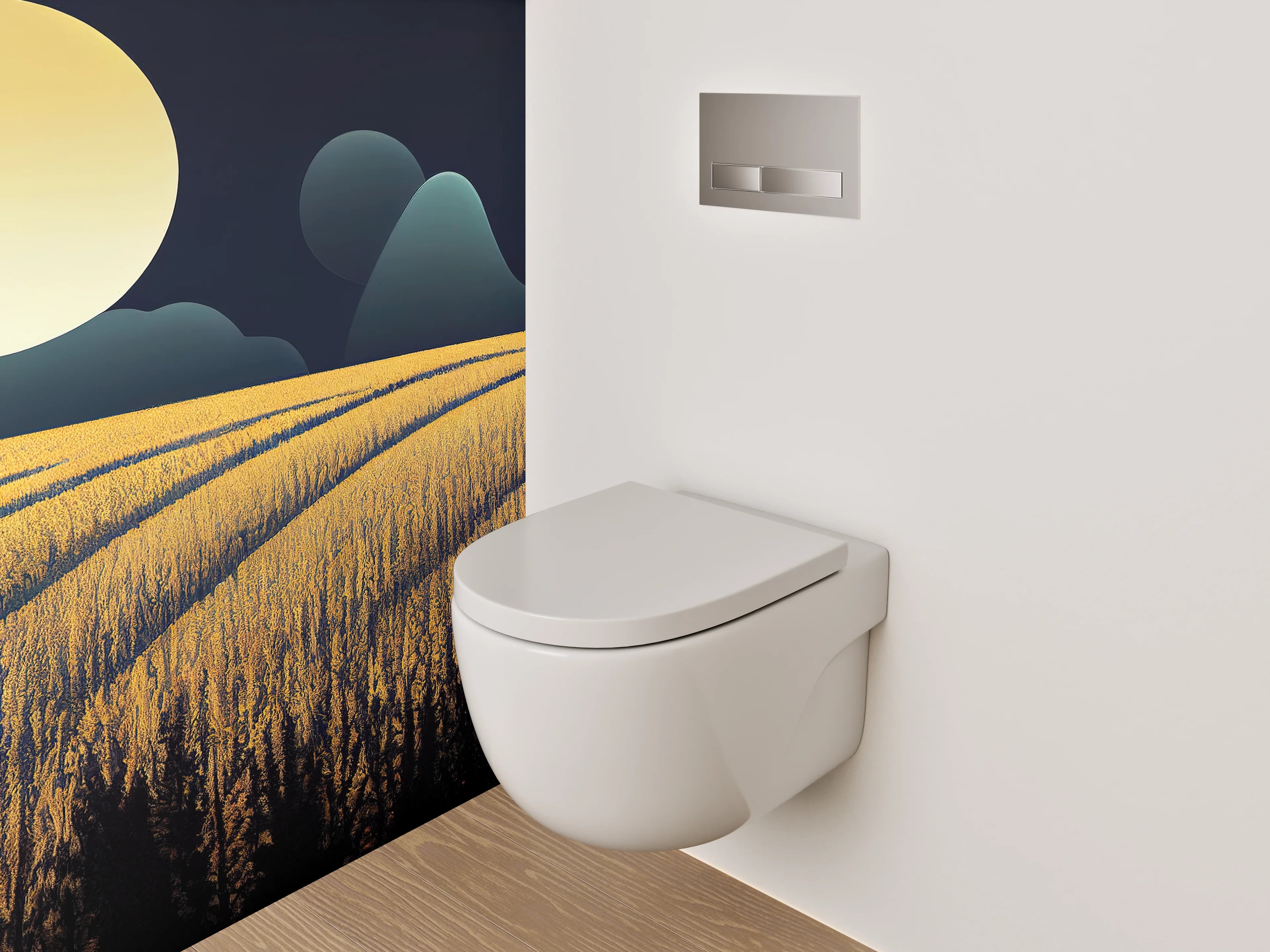 WC-Rückwand - Goldenes Getreidefeld im Mondlicht