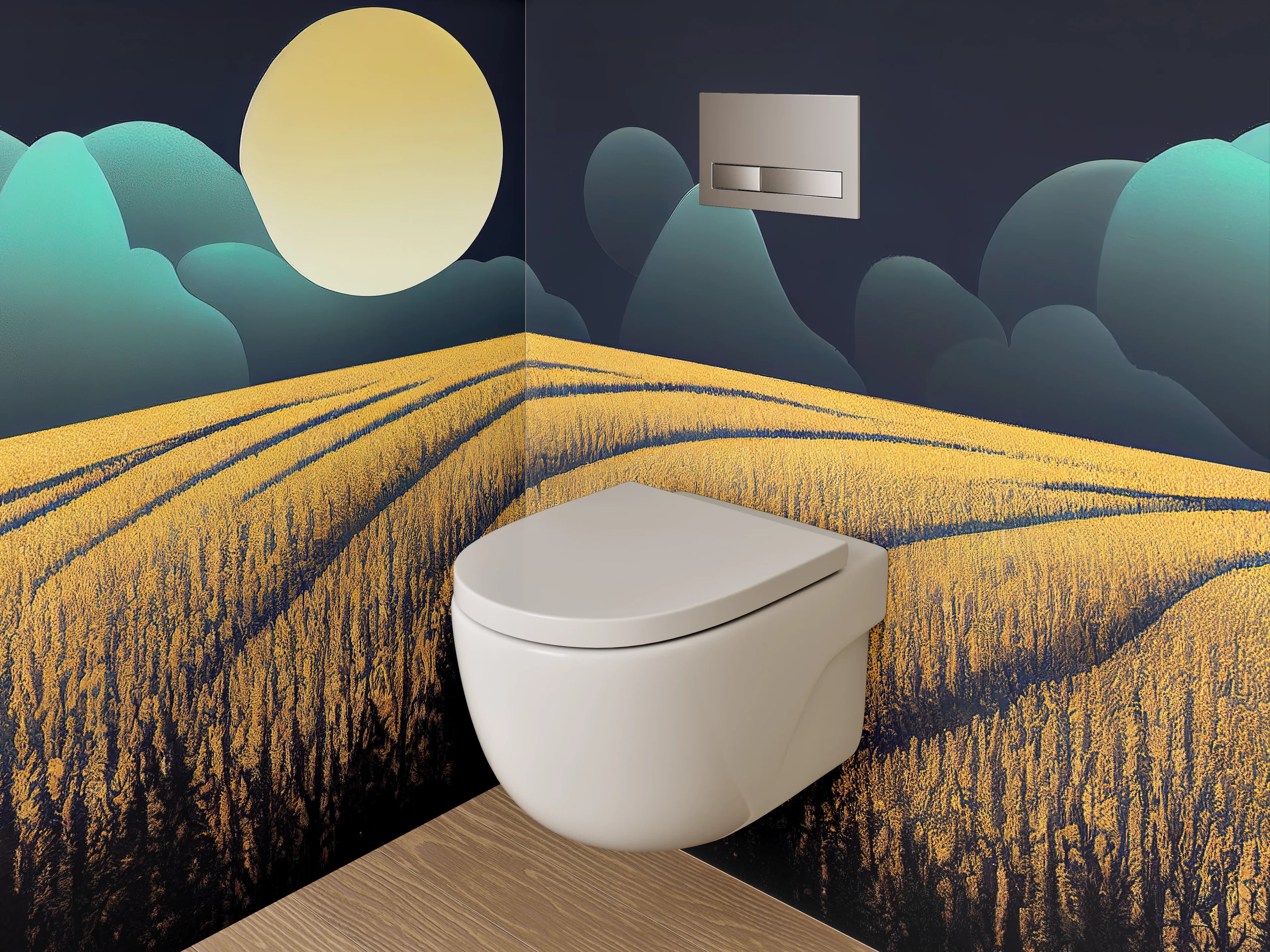 WC-Rückwand - Goldenes Getreidefeld im Mondlicht