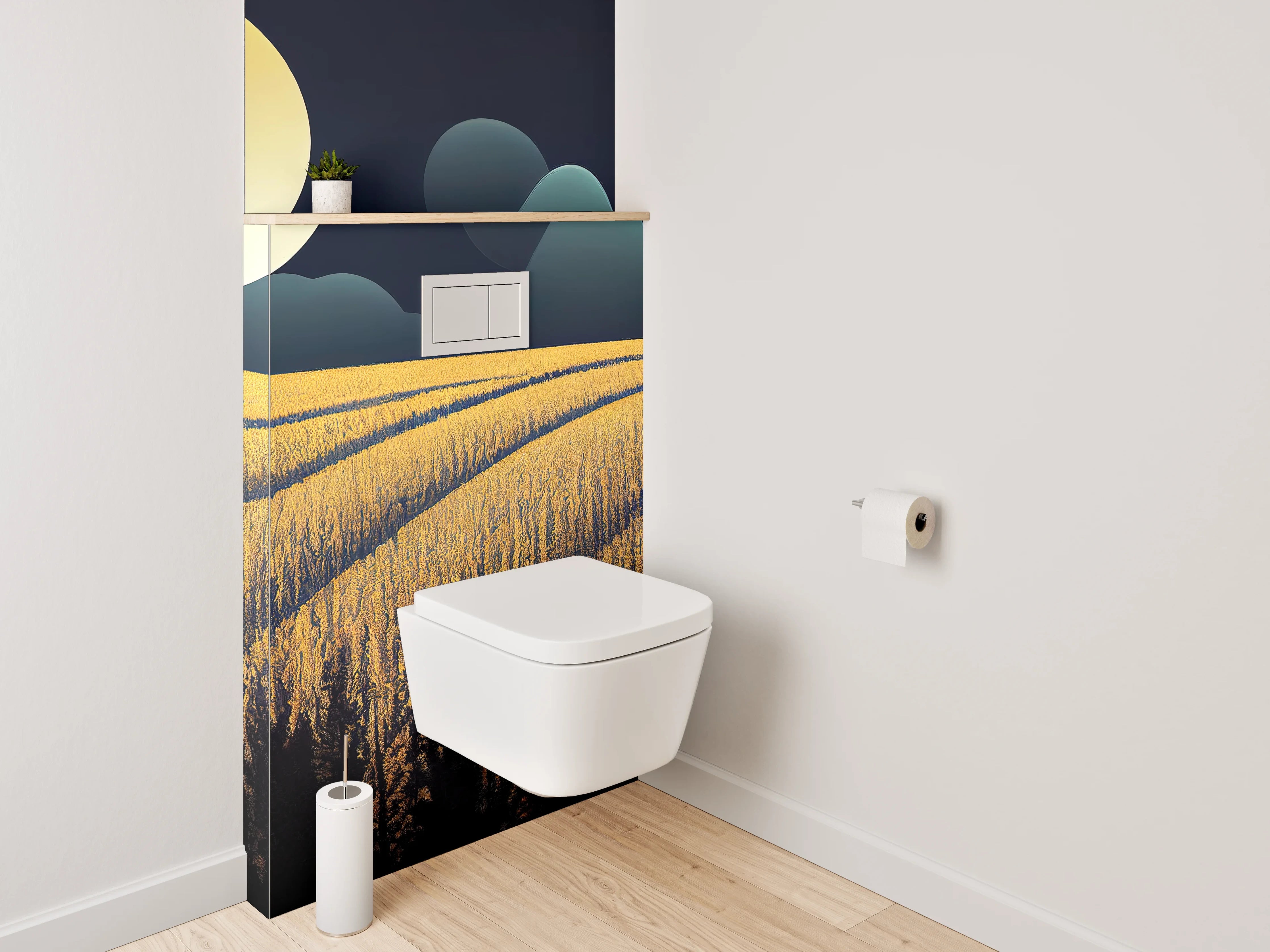 WC-Rückwand - Goldenes Getreidefeld im Mondlicht