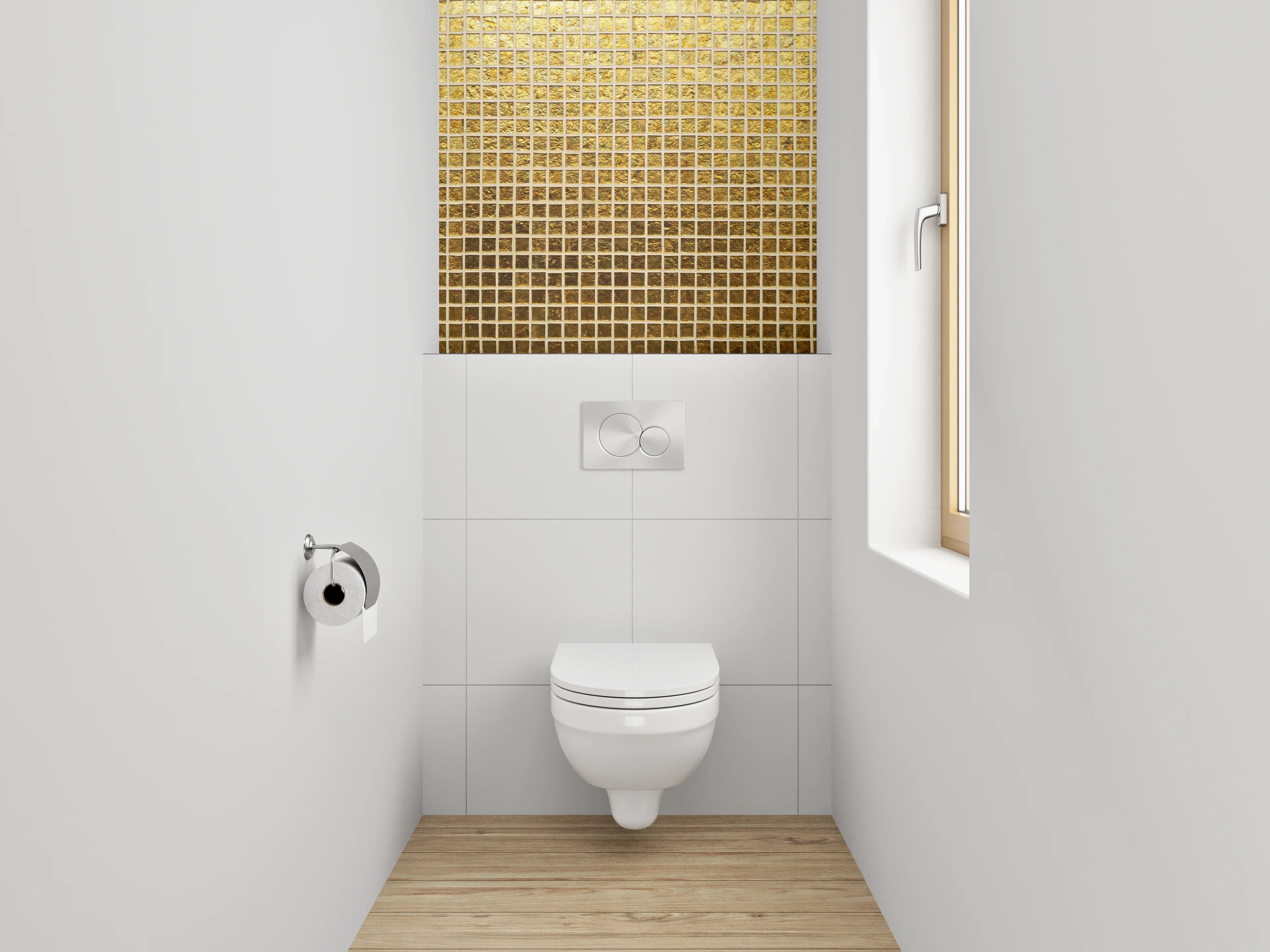 WC-Rückwand - Goldenes Kachelmuster Metallisch Modern