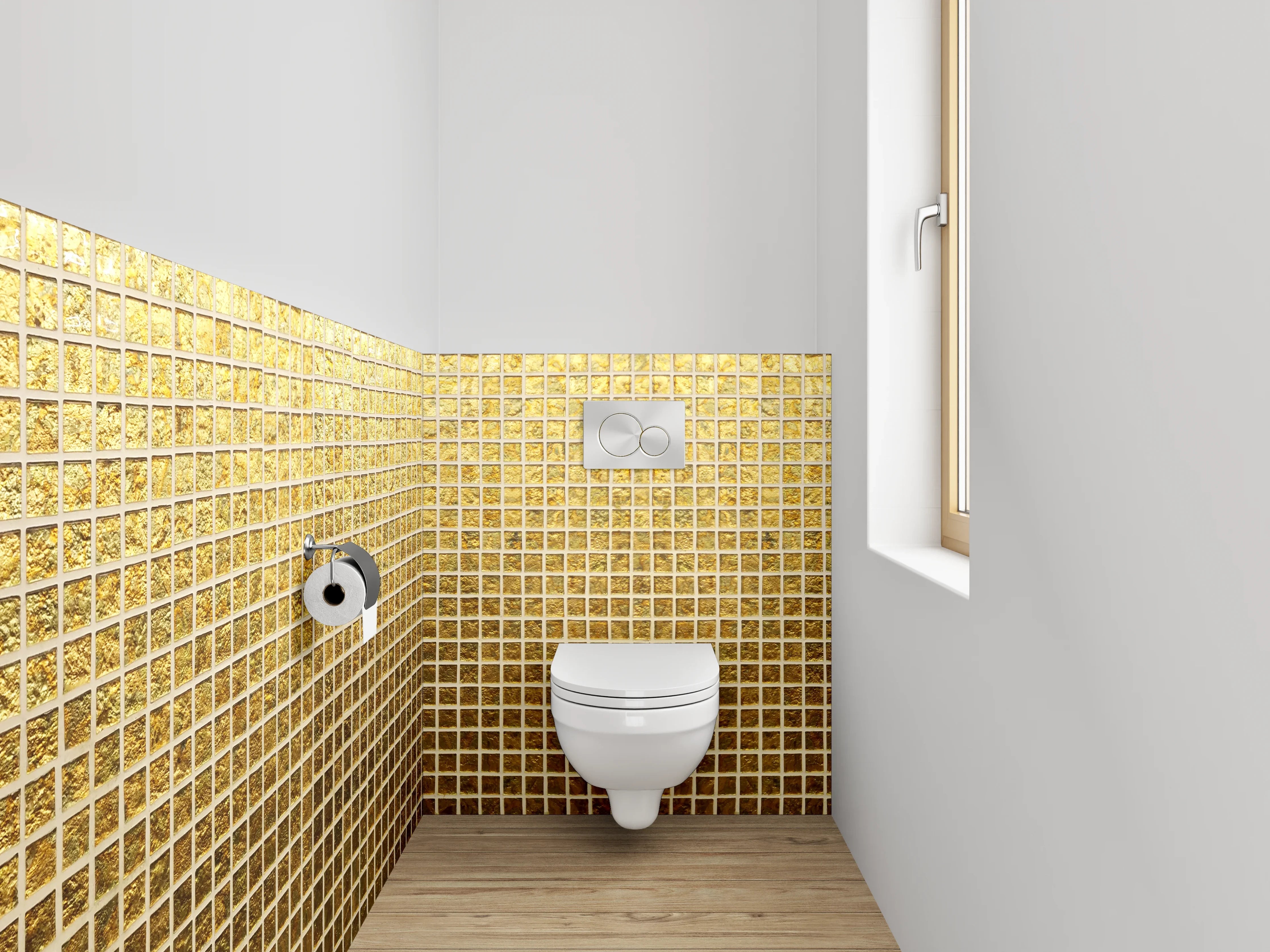 WC-Rückwand - Goldenes Kachelmuster Metallisch Modern