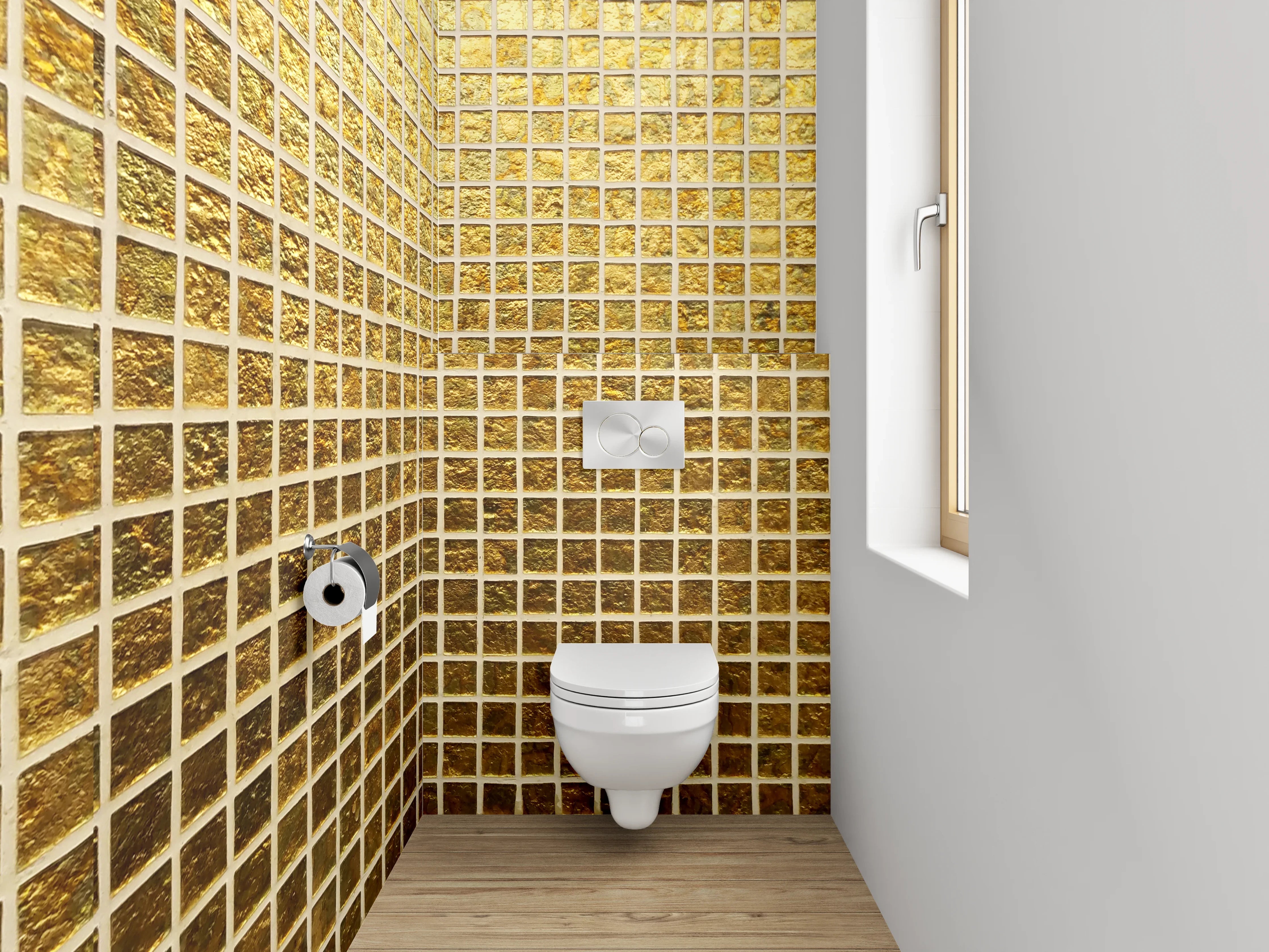 WC-Rückwand - Goldenes Kachelmuster Metallisch Modern