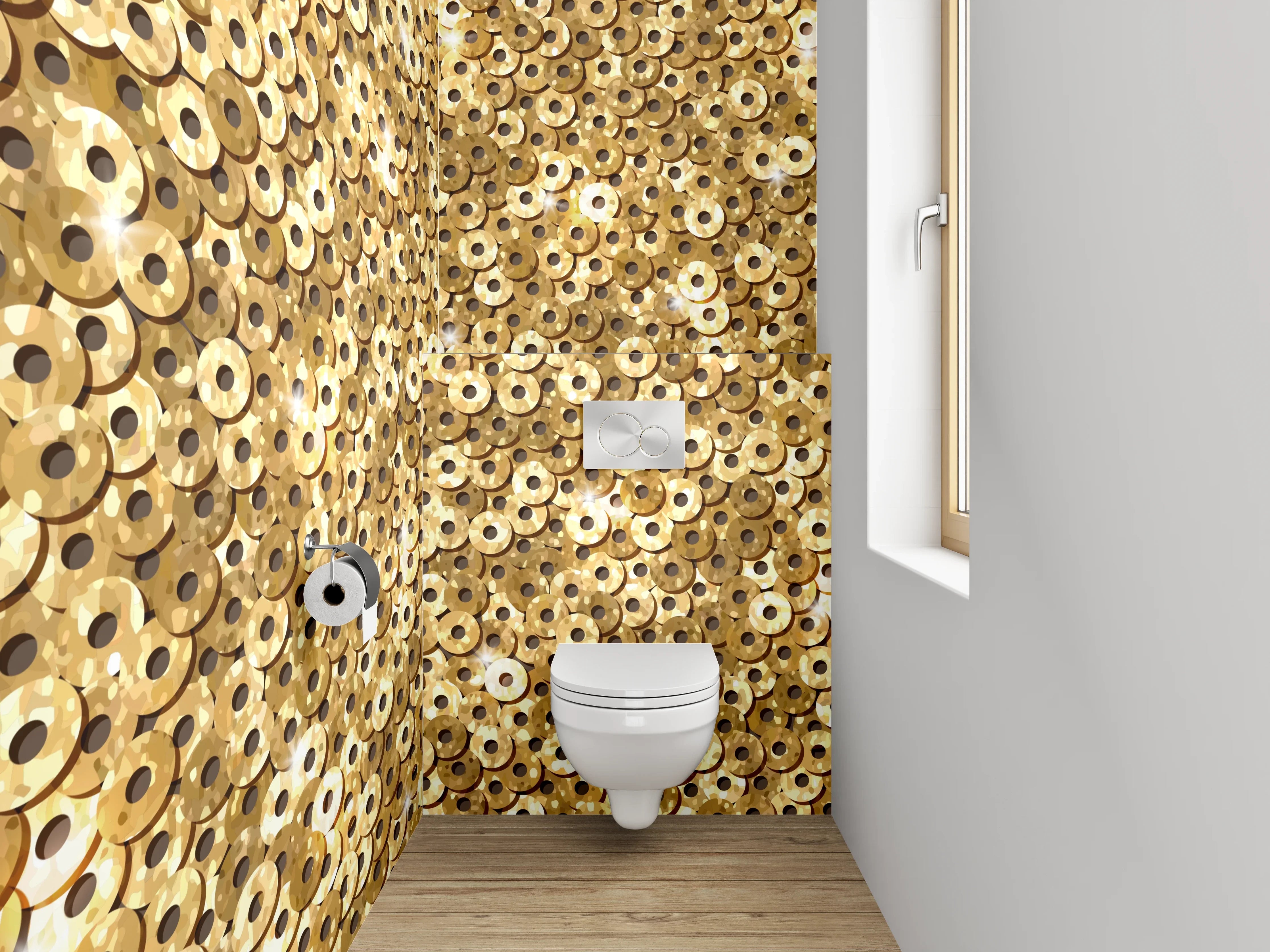 WC-Rückwand - Goldenes Kreis-Mosaik Edeloptik
