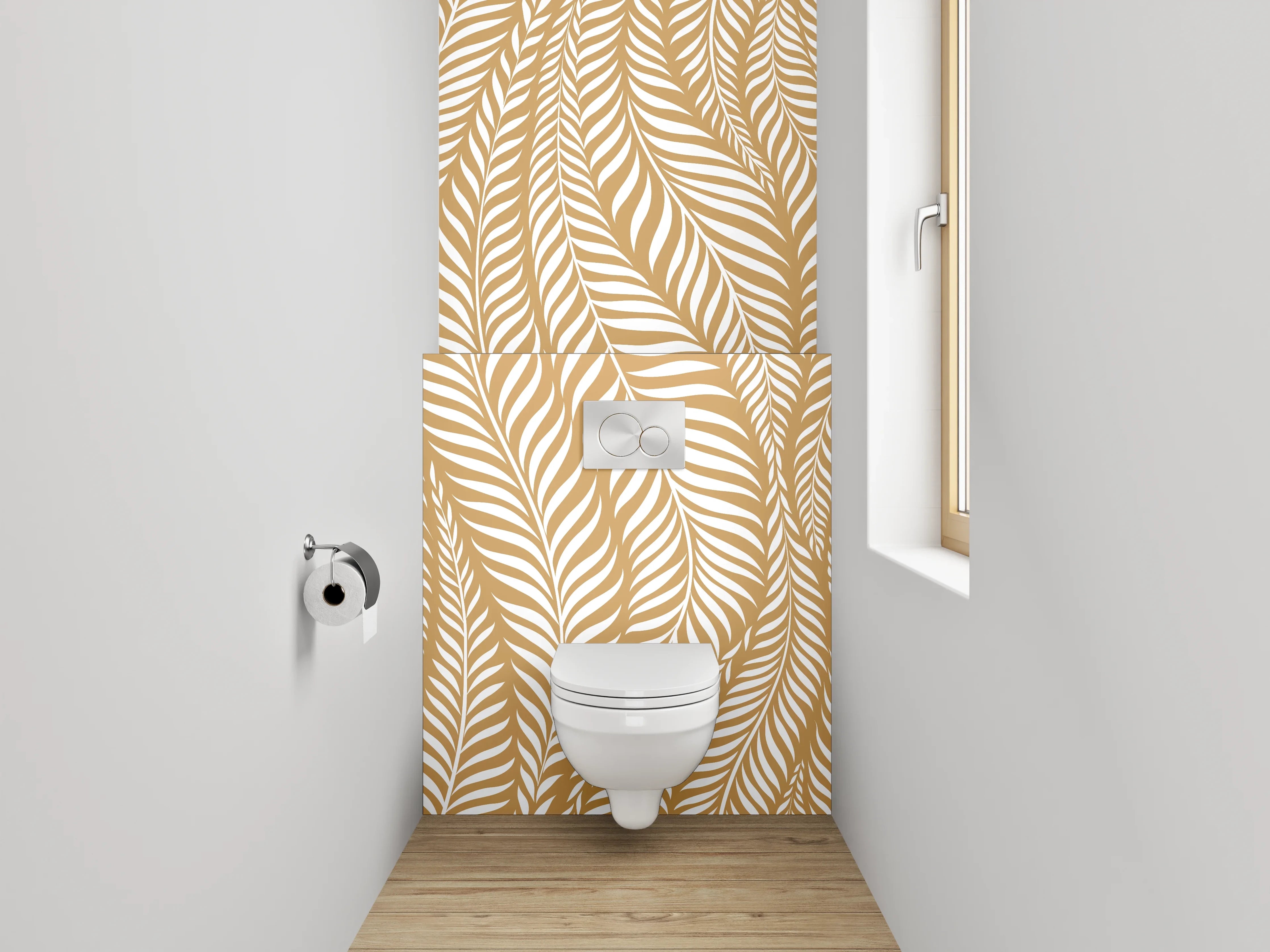 WC-Rückwand - Goldenes Palmblatt Muster Eleganz