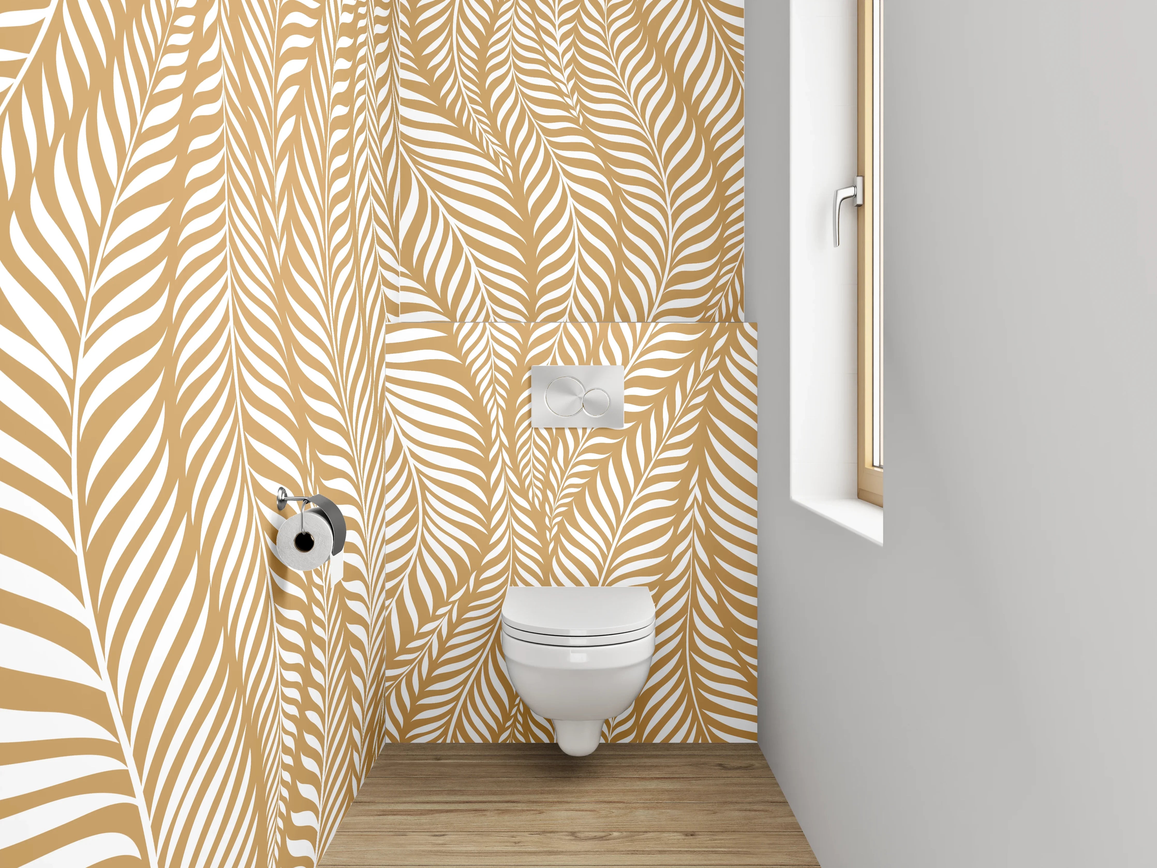 WC-Rückwand - Goldenes Palmblatt Muster Eleganz