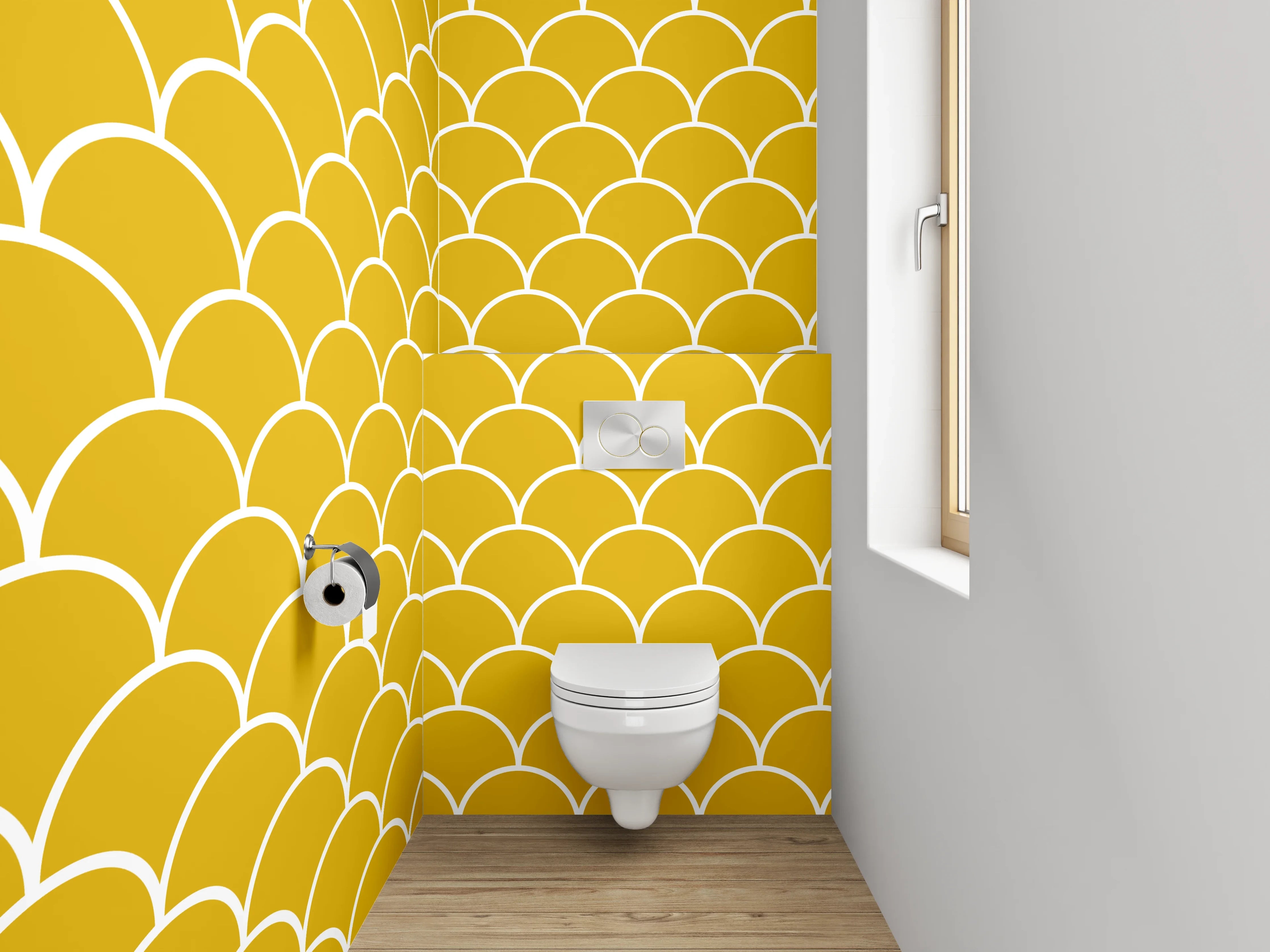 WC-Rückwand - Goldenes Schuppenmuster Retro Tapete