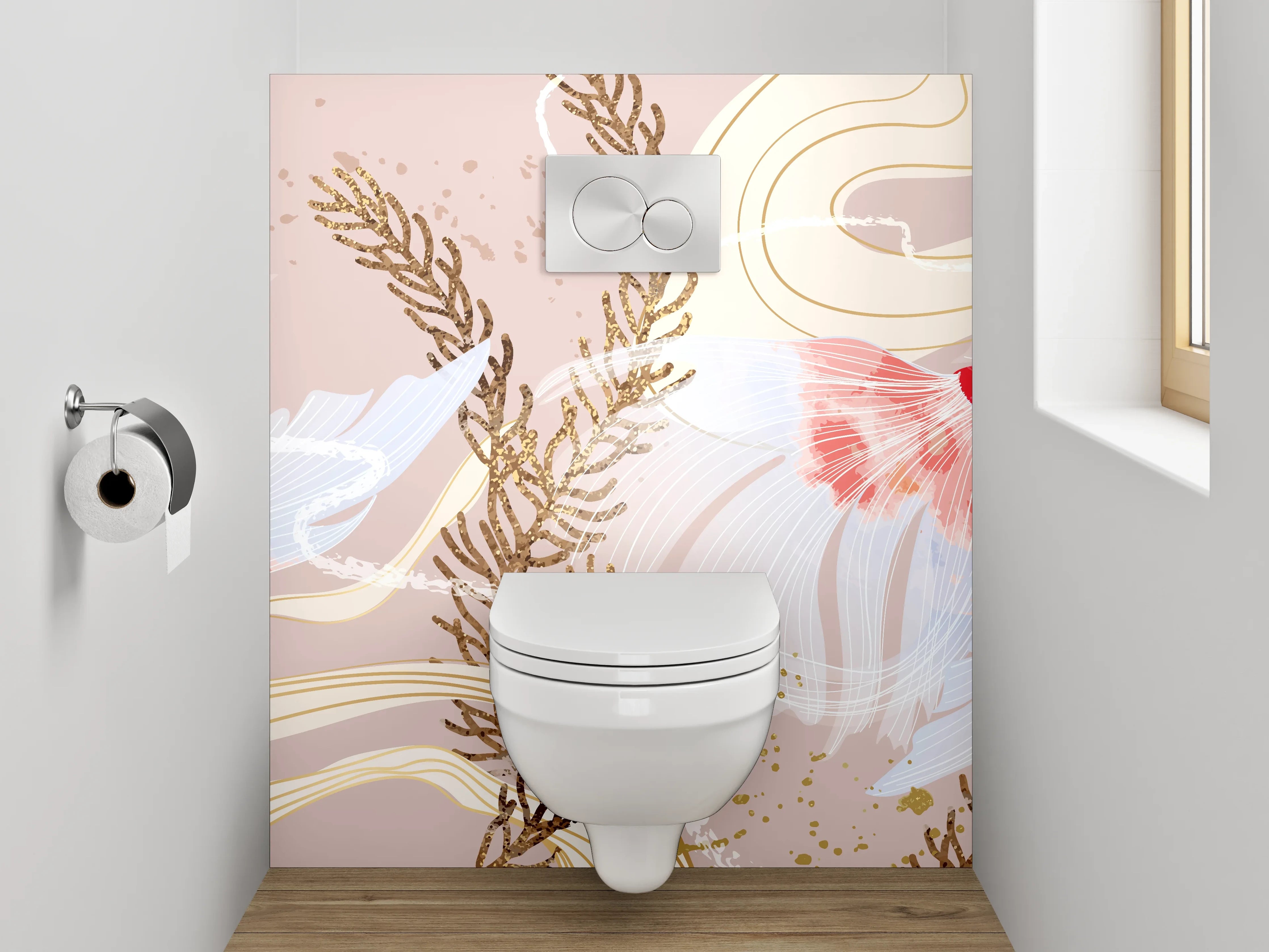 WC-Rückwand - Goldfische Illustration Unterwasser Pflanzendekor
