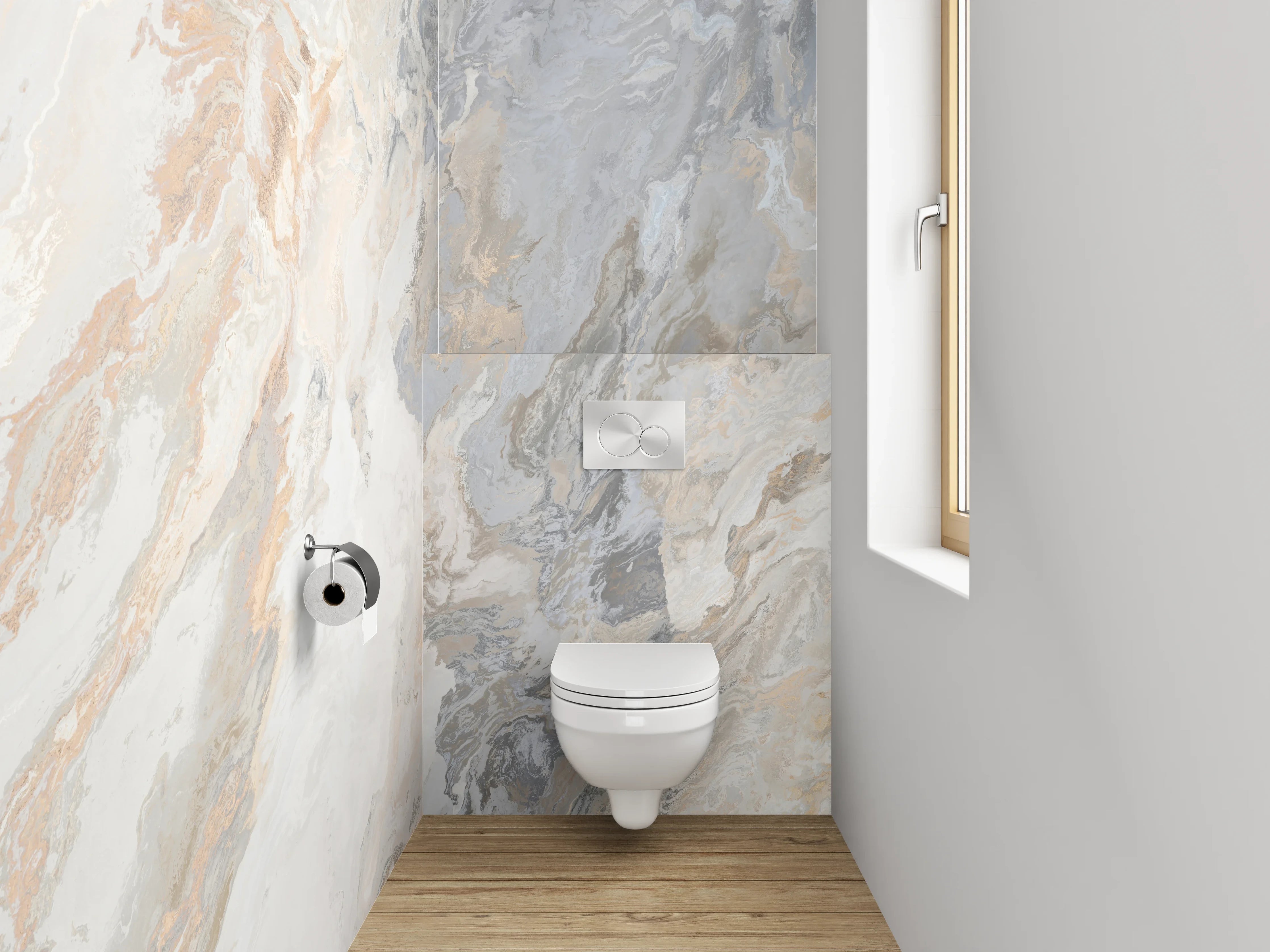 WC-Rückwand - Graffiti-Textur in Beige und Grau