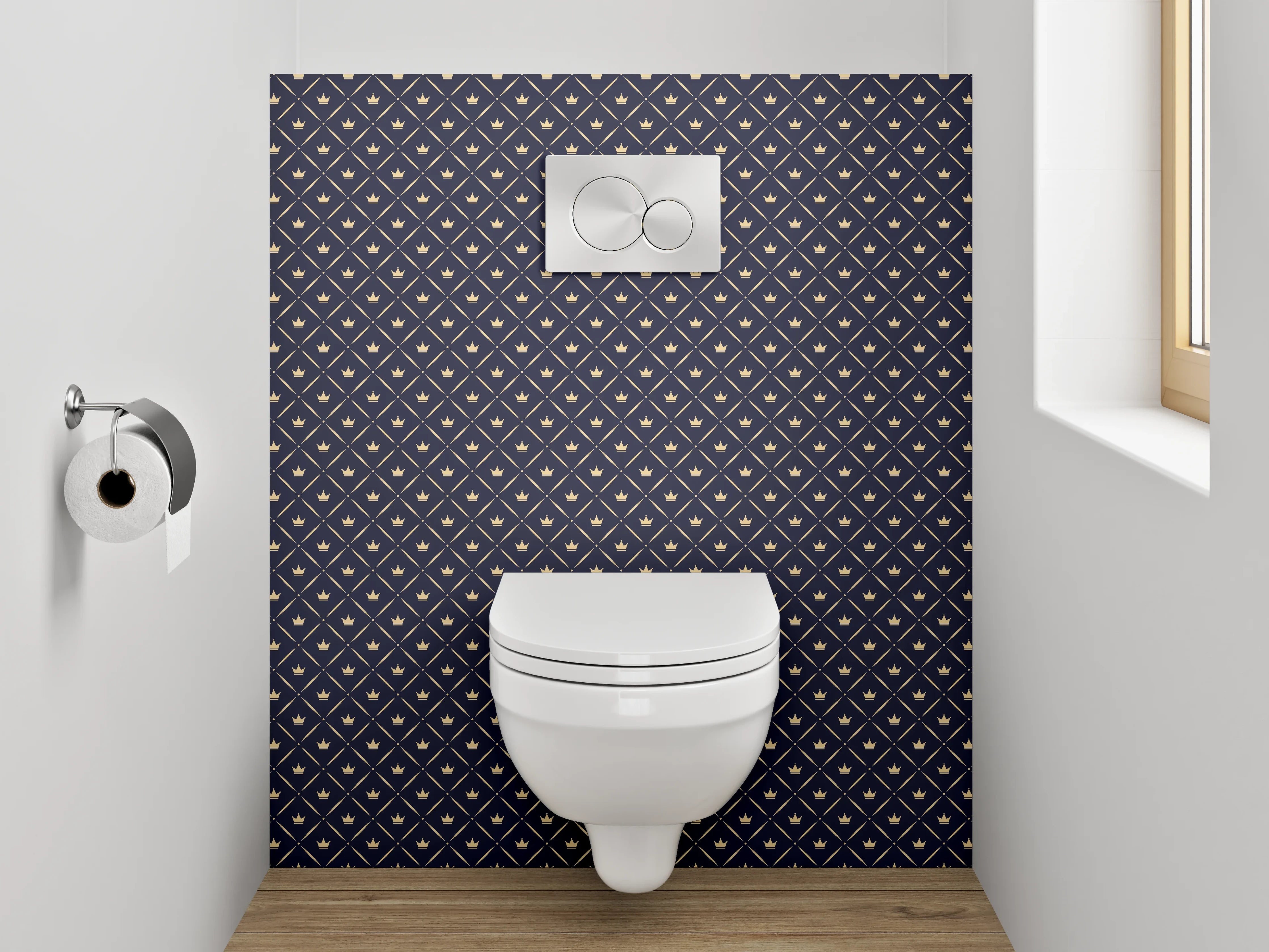 WC-Rückwand - Grafisches Kronen-Diamant-Muster navy gold