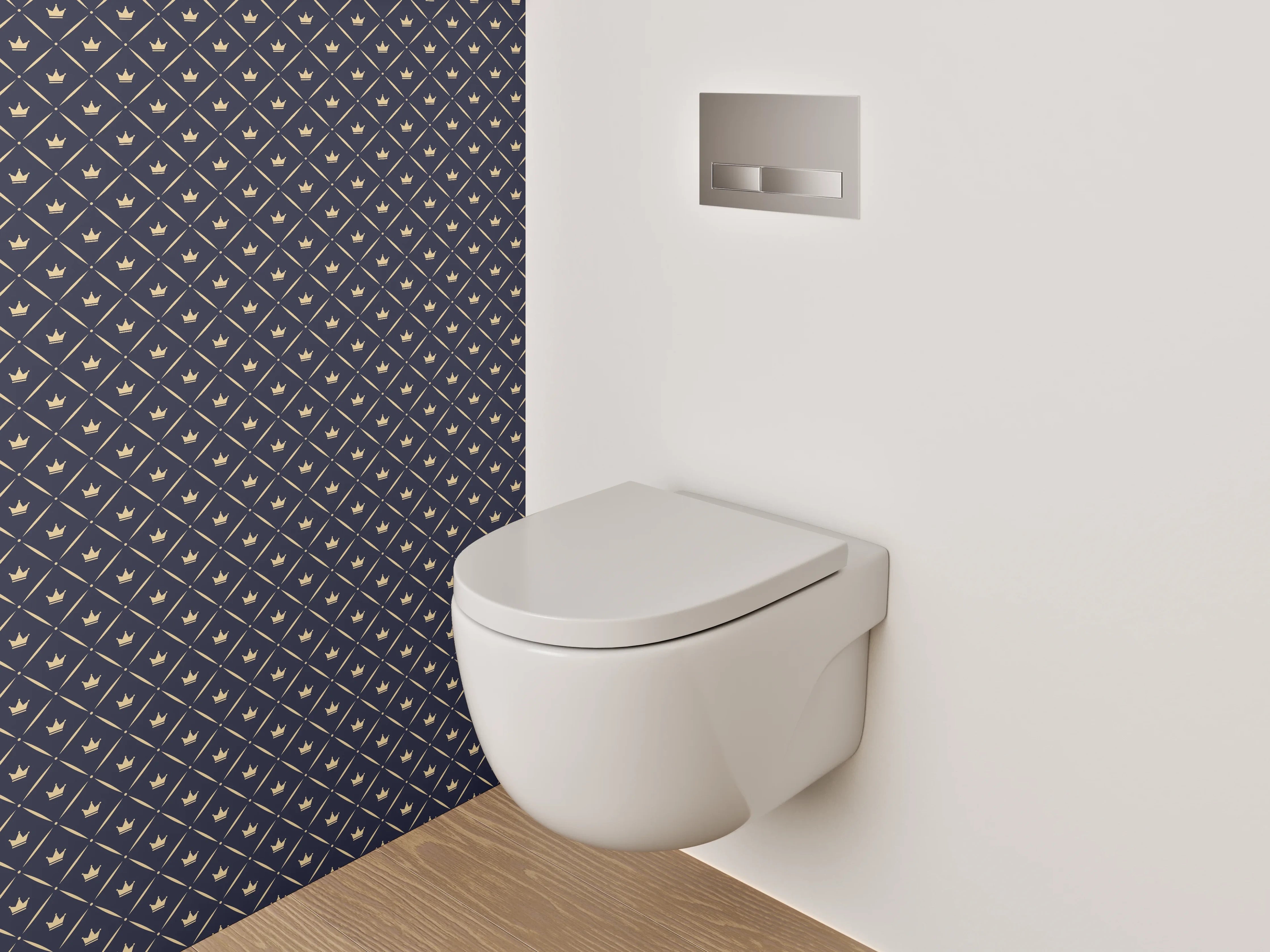 WC-Rückwand - Grafisches Kronen-Diamant-Muster navy gold