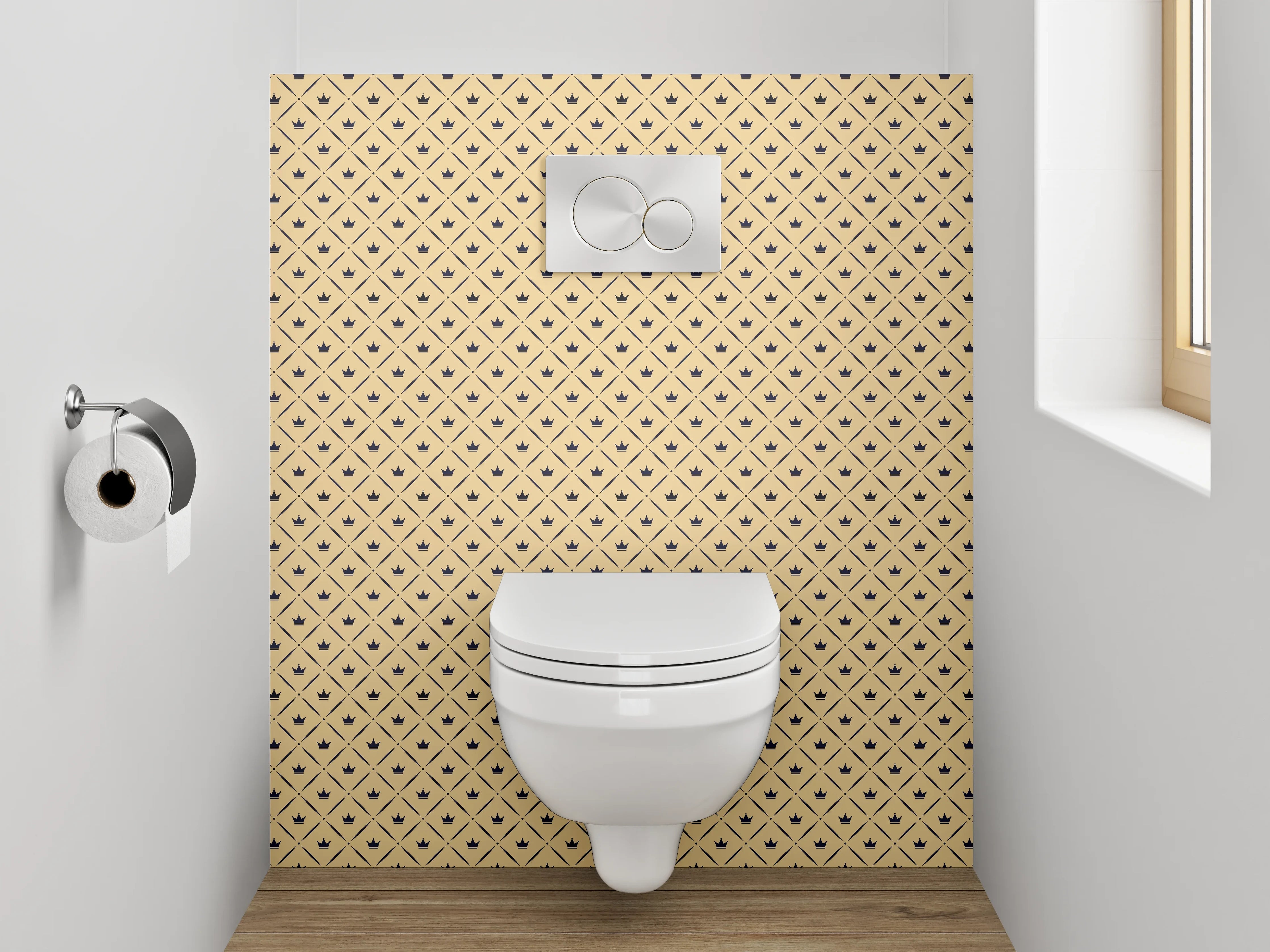 WC-Rückwand - Grafisches Retro-Muster beige schwarz