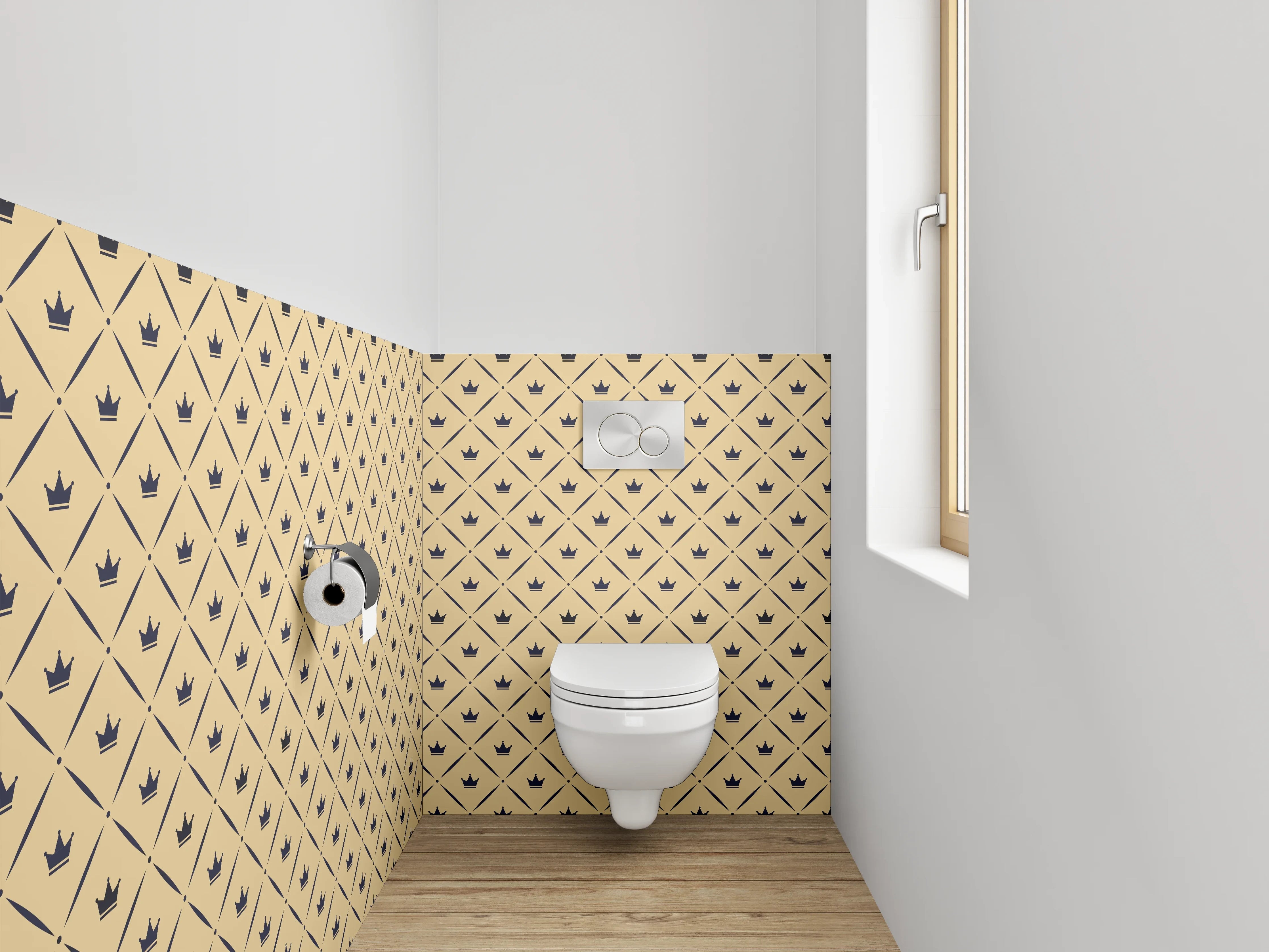 WC-Rückwand - Grafisches Retro-Muster beige schwarz