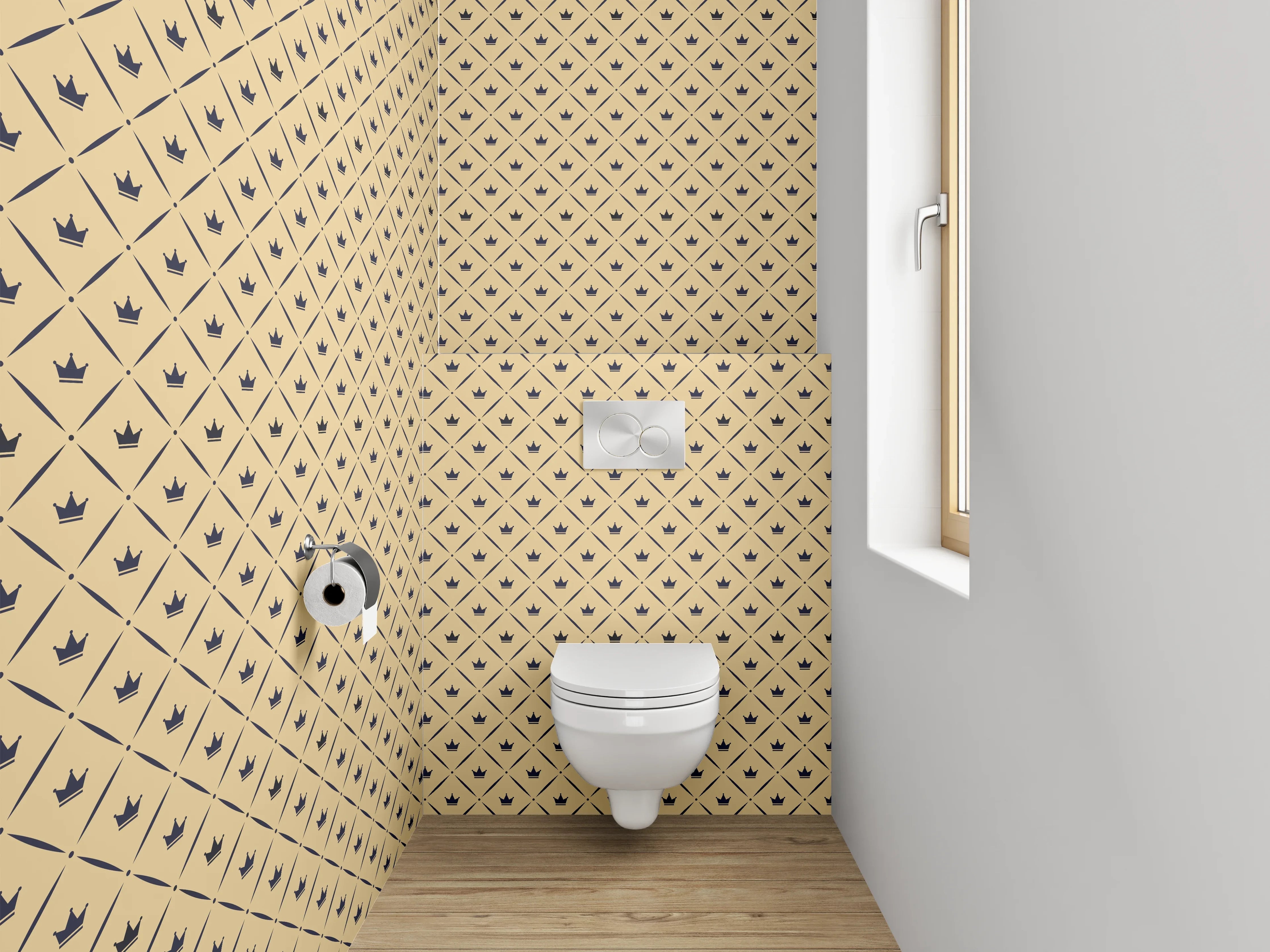 WC-Rückwand - Grafisches Retro-Muster beige schwarz