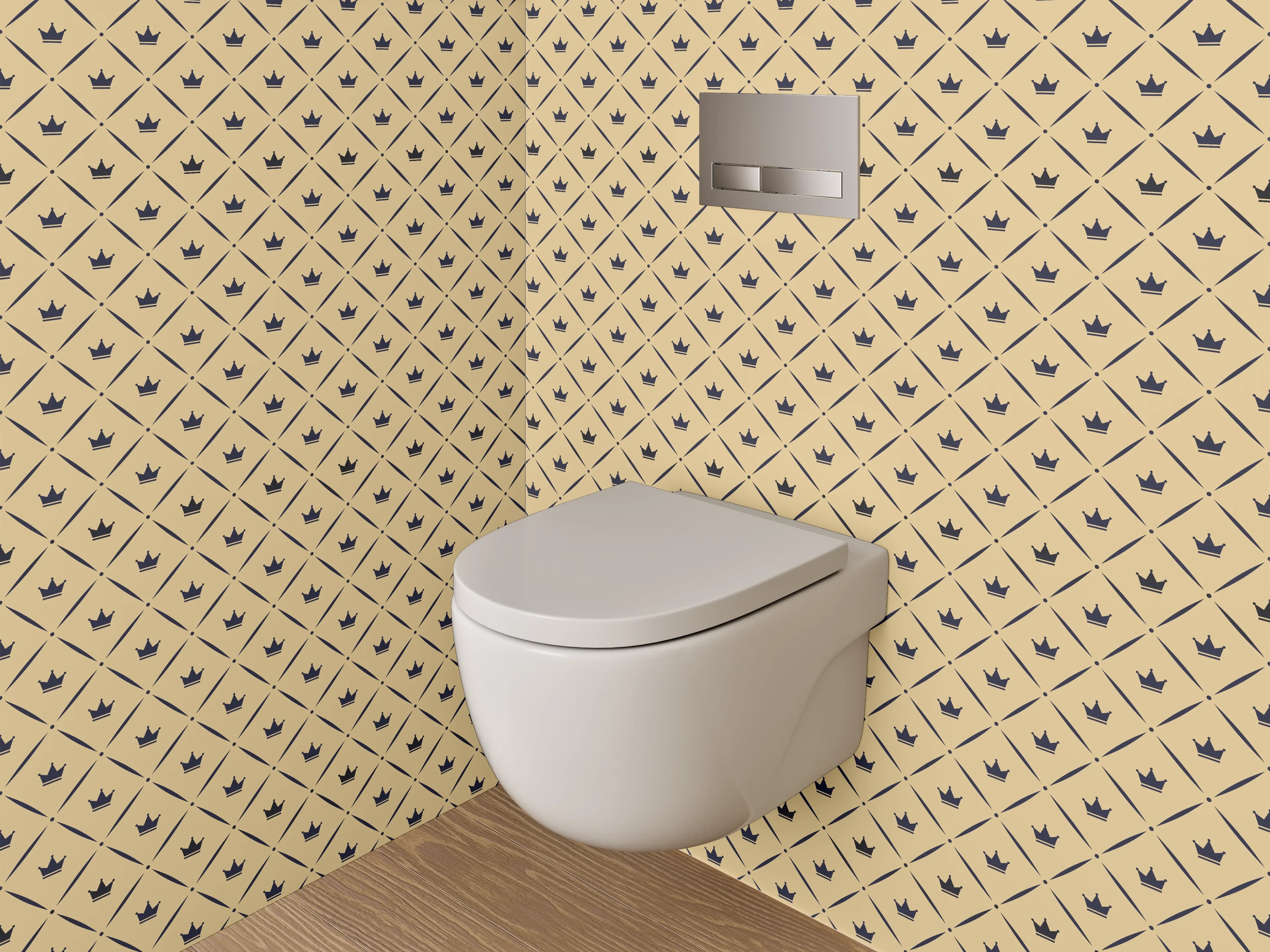 WC-Rückwand - Grafisches Retro-Muster beige schwarz