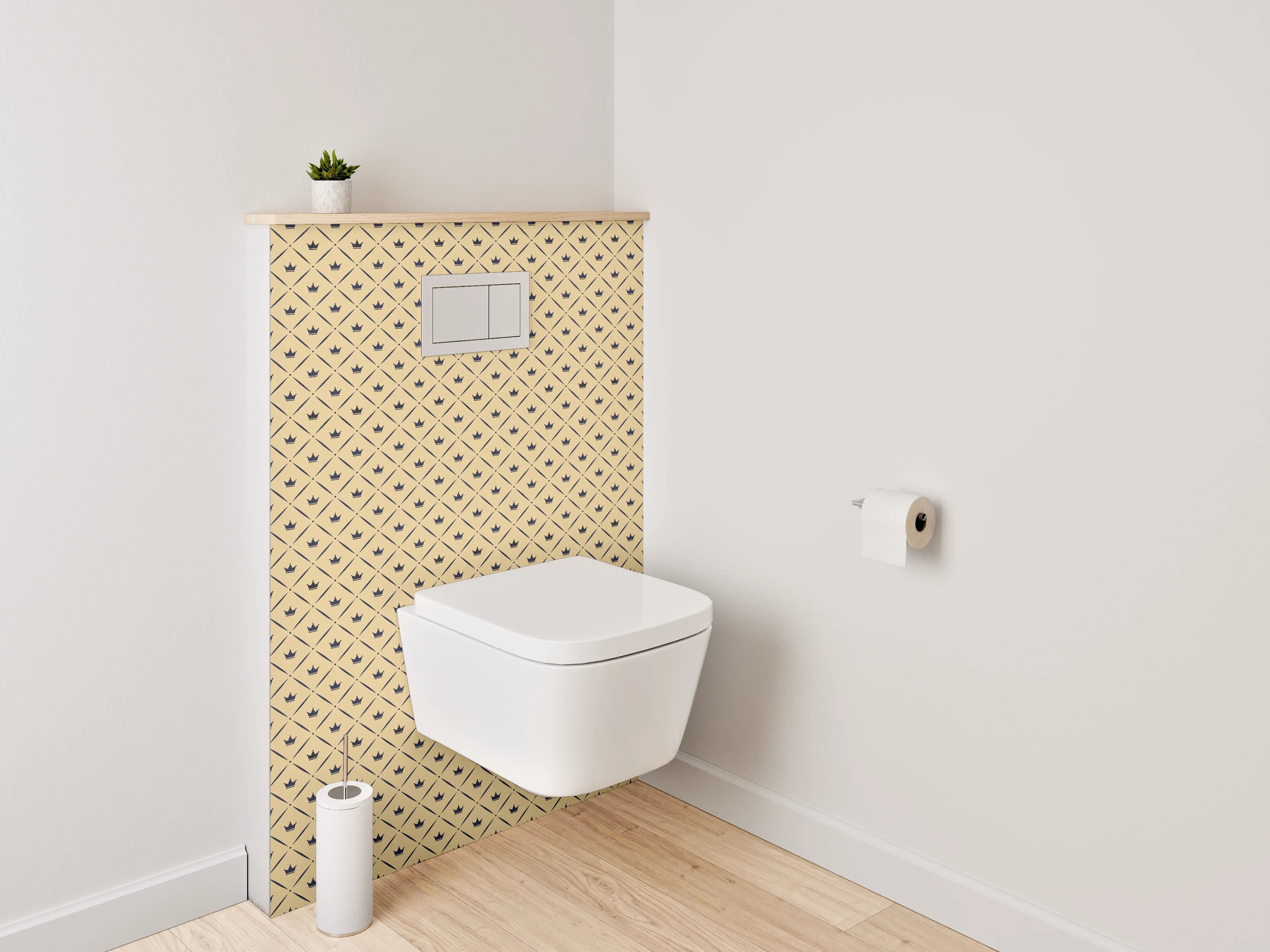 WC-Rückwand - Grafisches Retro-Muster beige schwarz