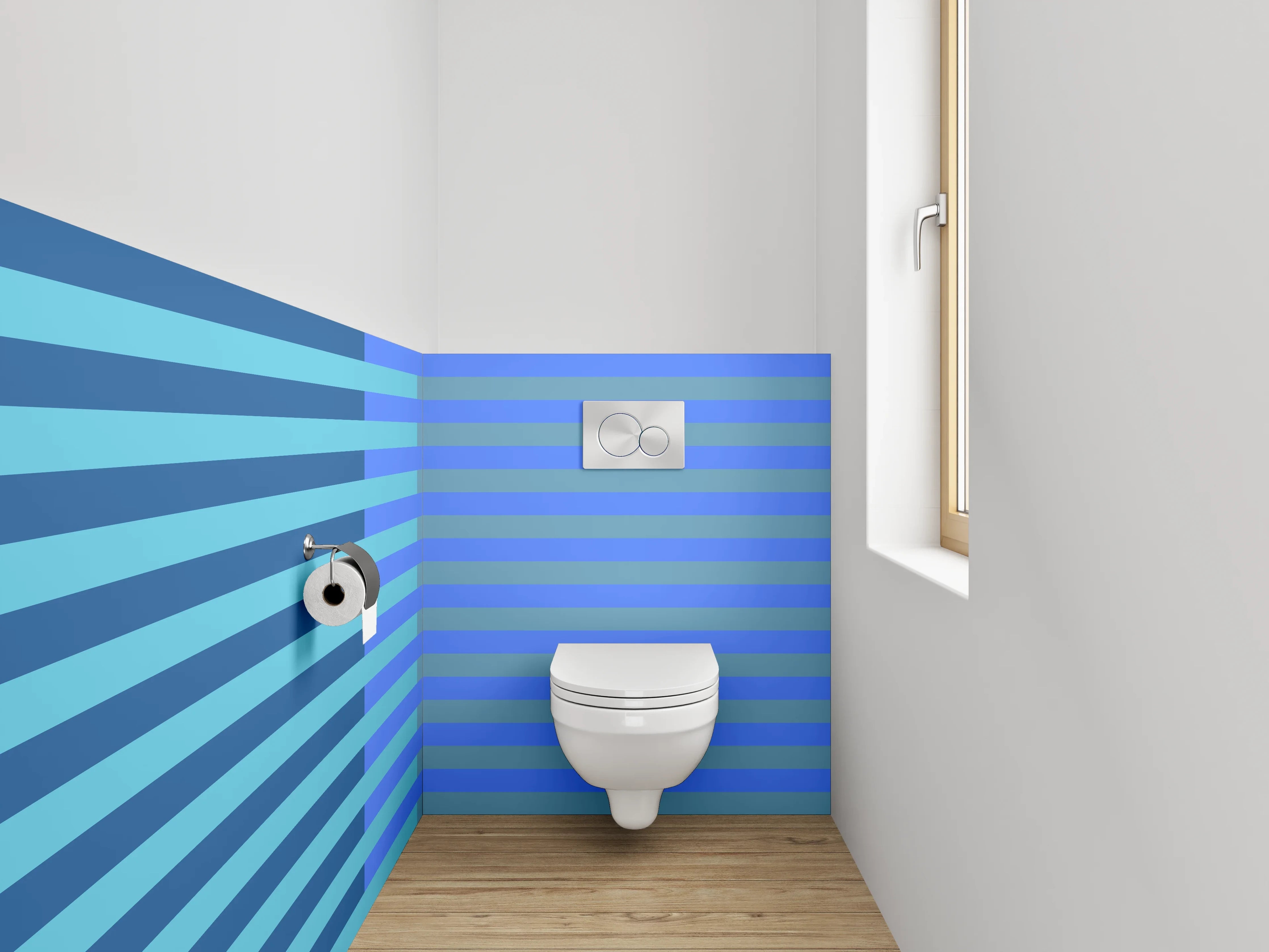 WC-Rückwand - Grafisches Streifenmuster in Blautönen