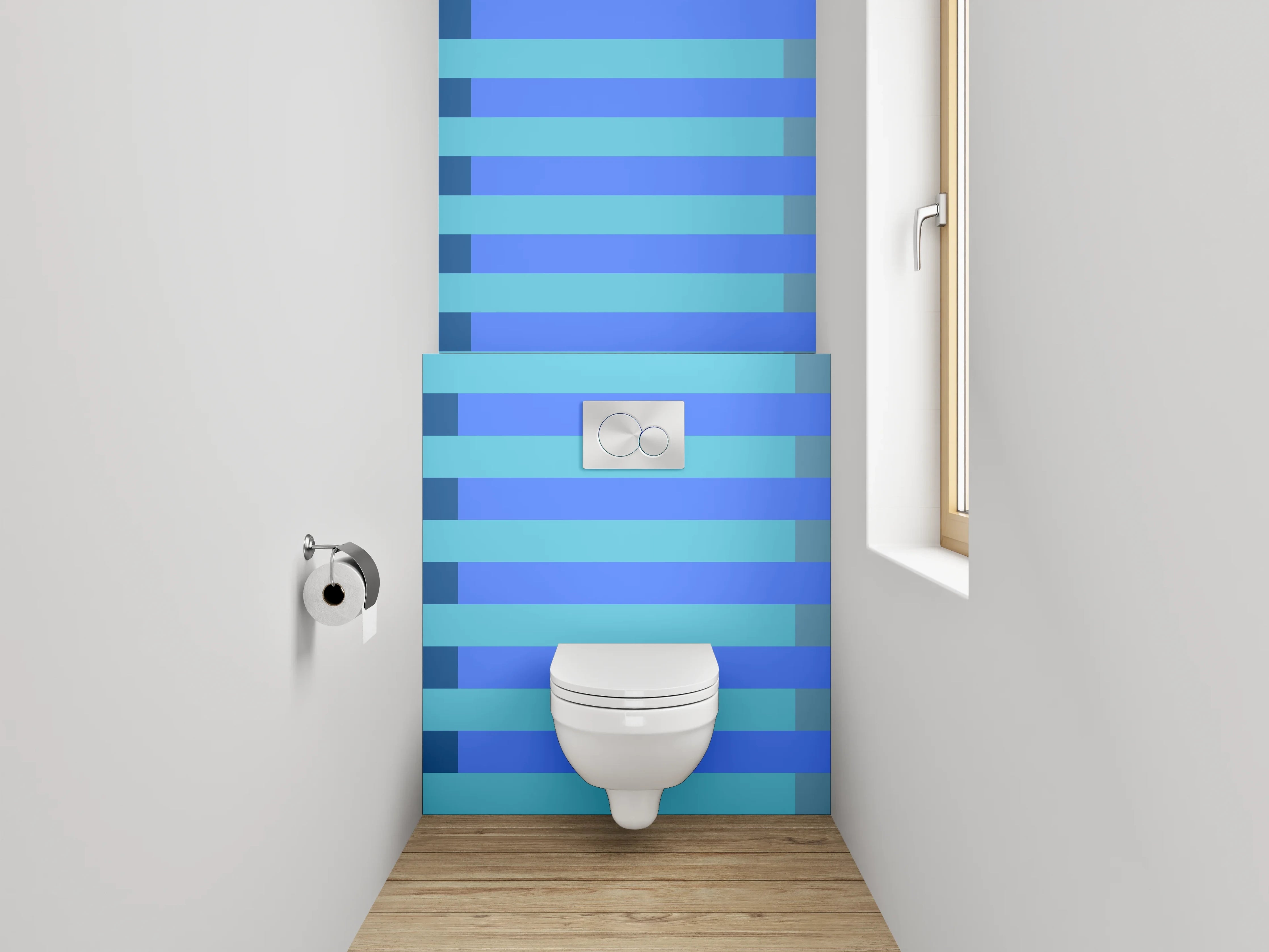 WC-Rückwand - Grafisches Streifenmuster in Blautönen
