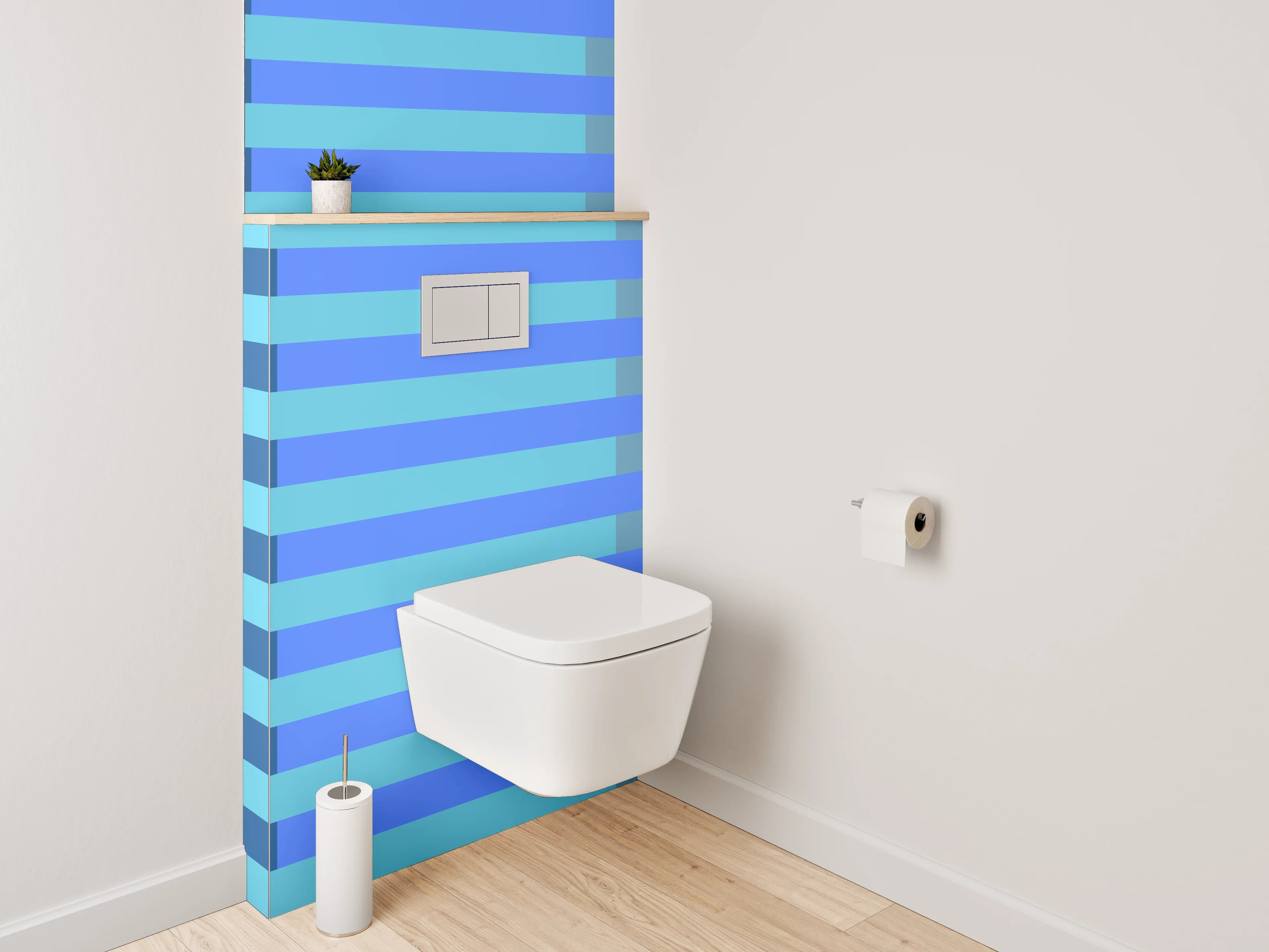 WC-Rückwand - Grafisches Streifenmuster in Blautönen