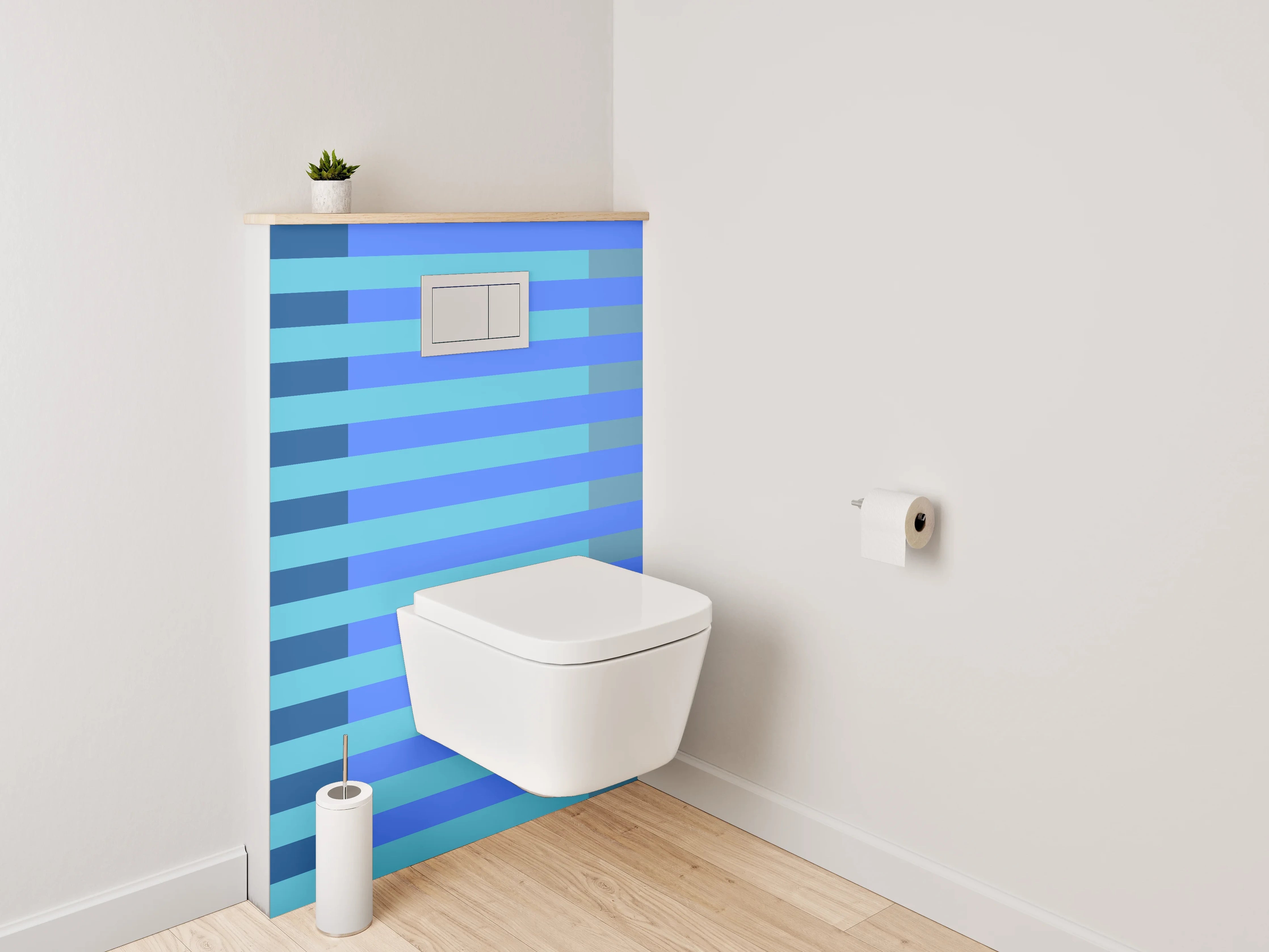 WC-Rückwand - Grafisches Streifenmuster in Blautönen