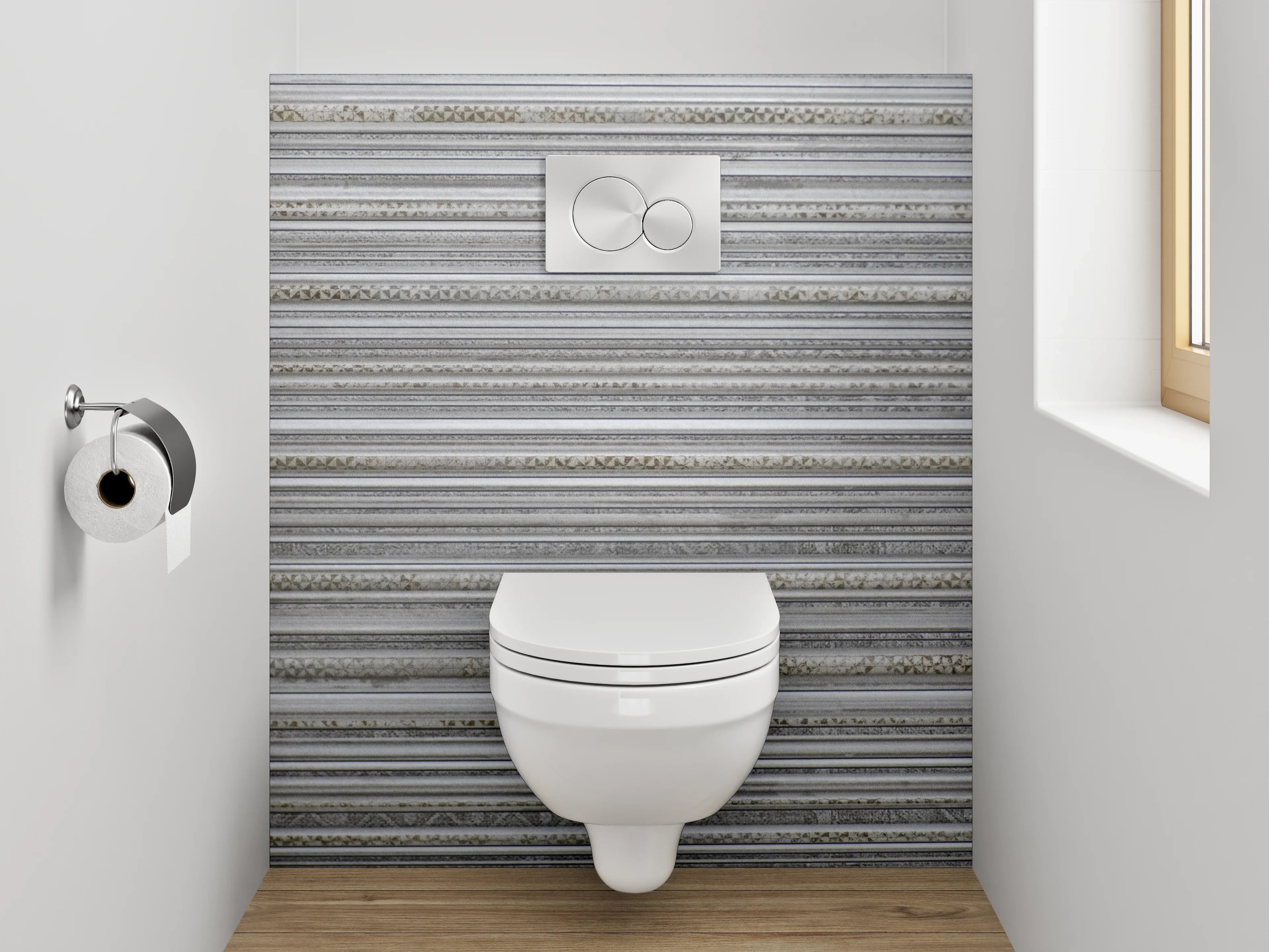 WC-Rückwand - Grau-beige gestreifte Marmoroptik