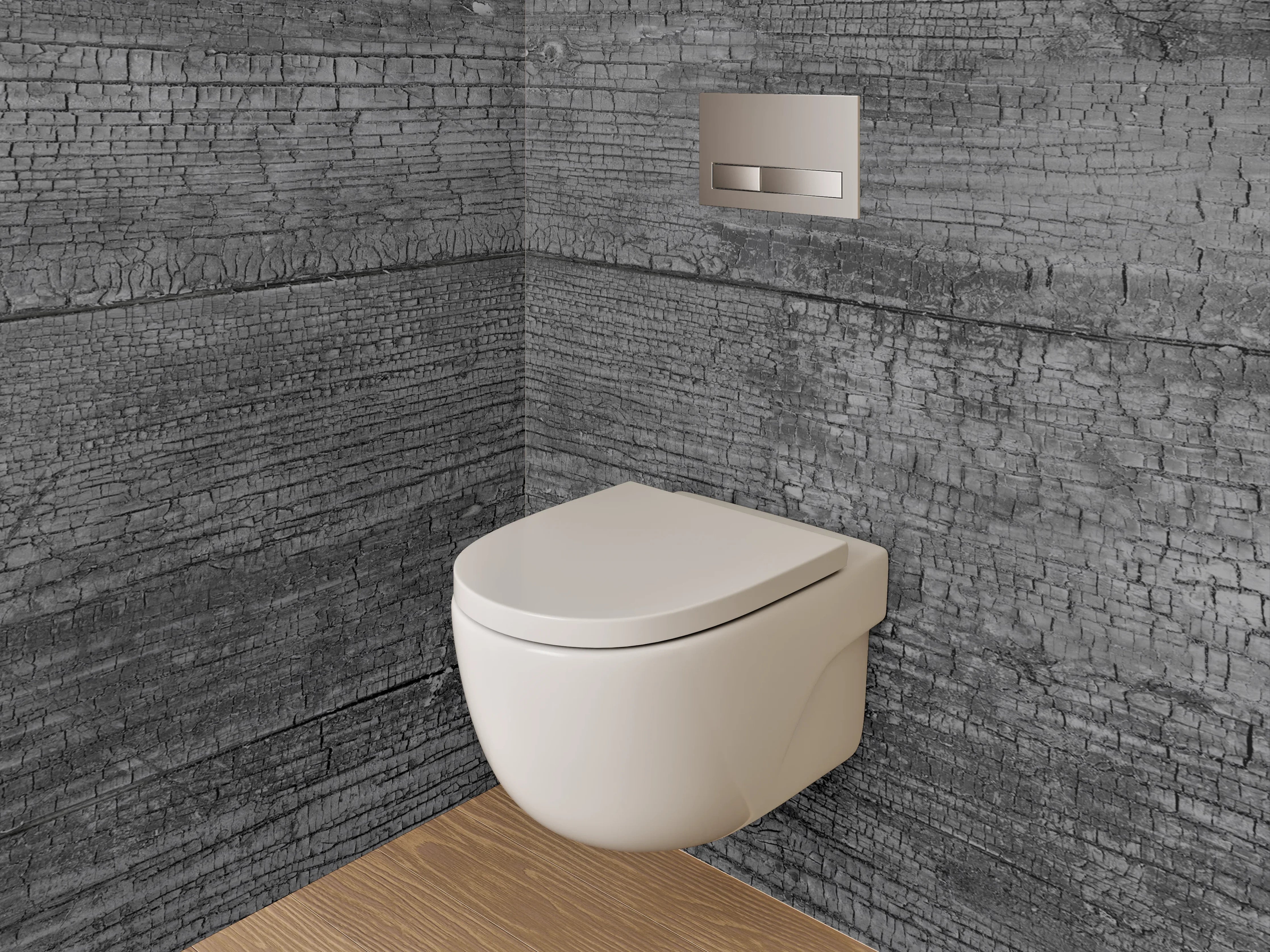 WC-Rückwand - Grau-weiße Holzvertäfelung